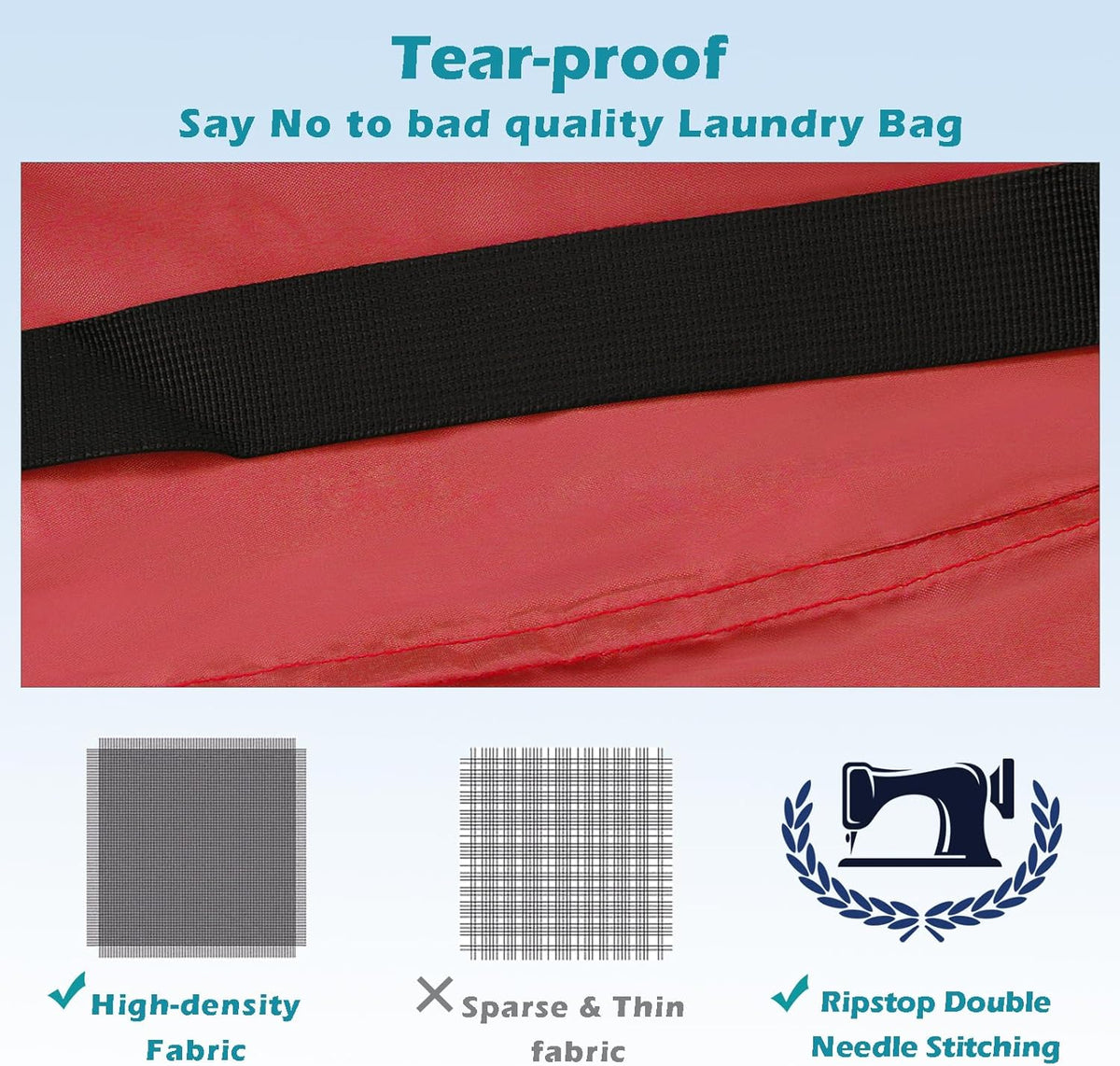 Heavy Duty Laundry Bag 2 Pack XL Nylon Laundry Bags with Straps, Washable Large Dirty Clothes