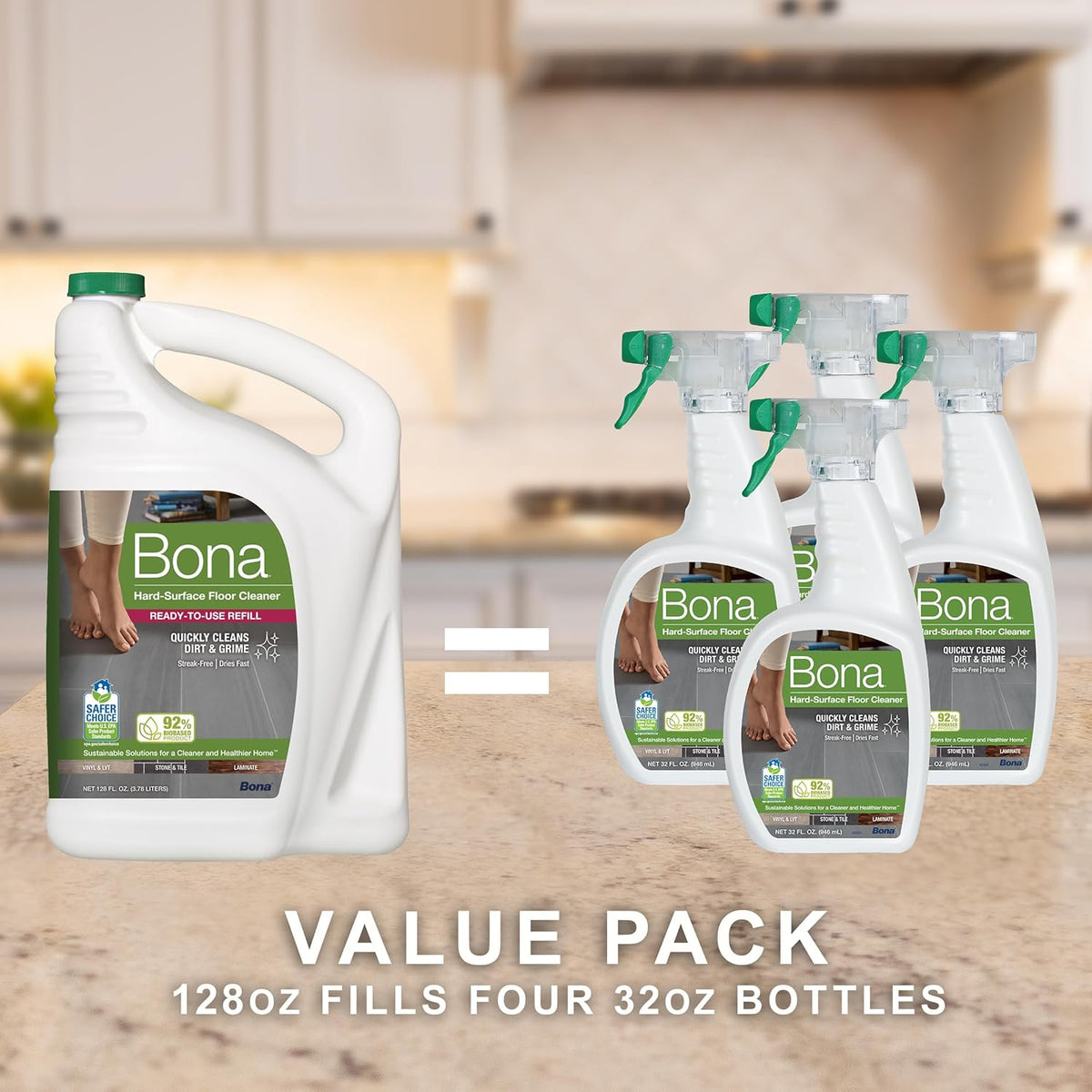 Bona Multi-Surface Floor Cleaner Refill - 128 fl oz - Unscented - Refill for Bona Spray Mops and