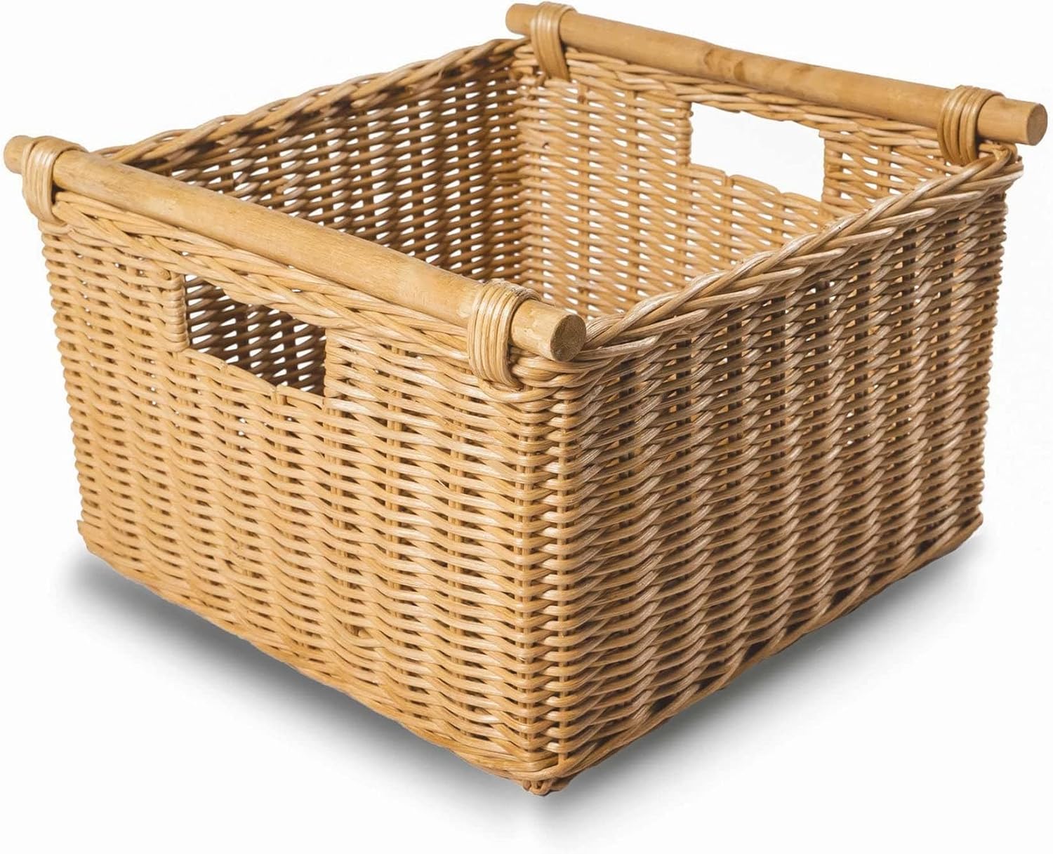 The Basket Lady Deep Pole Handle Wicker Storage Basket, Large, 15 in L x 15.5 in W x 9.5 in H
