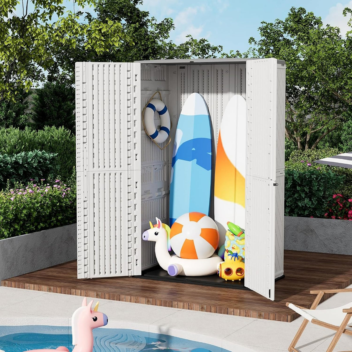ZZM Resin Outdoor Storage Shed, 67 Cu.ft Vertical Resin Tool 4x6 FT Cabinet w/o Shelf for Garden