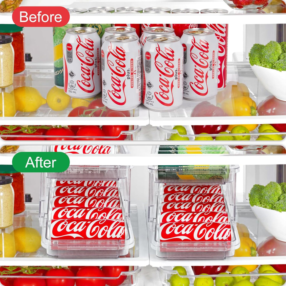 2 Pack Drink Organizer for Refrigerator, Soda Can Dispenser, Adjustable Width Canned Food Pop Cans