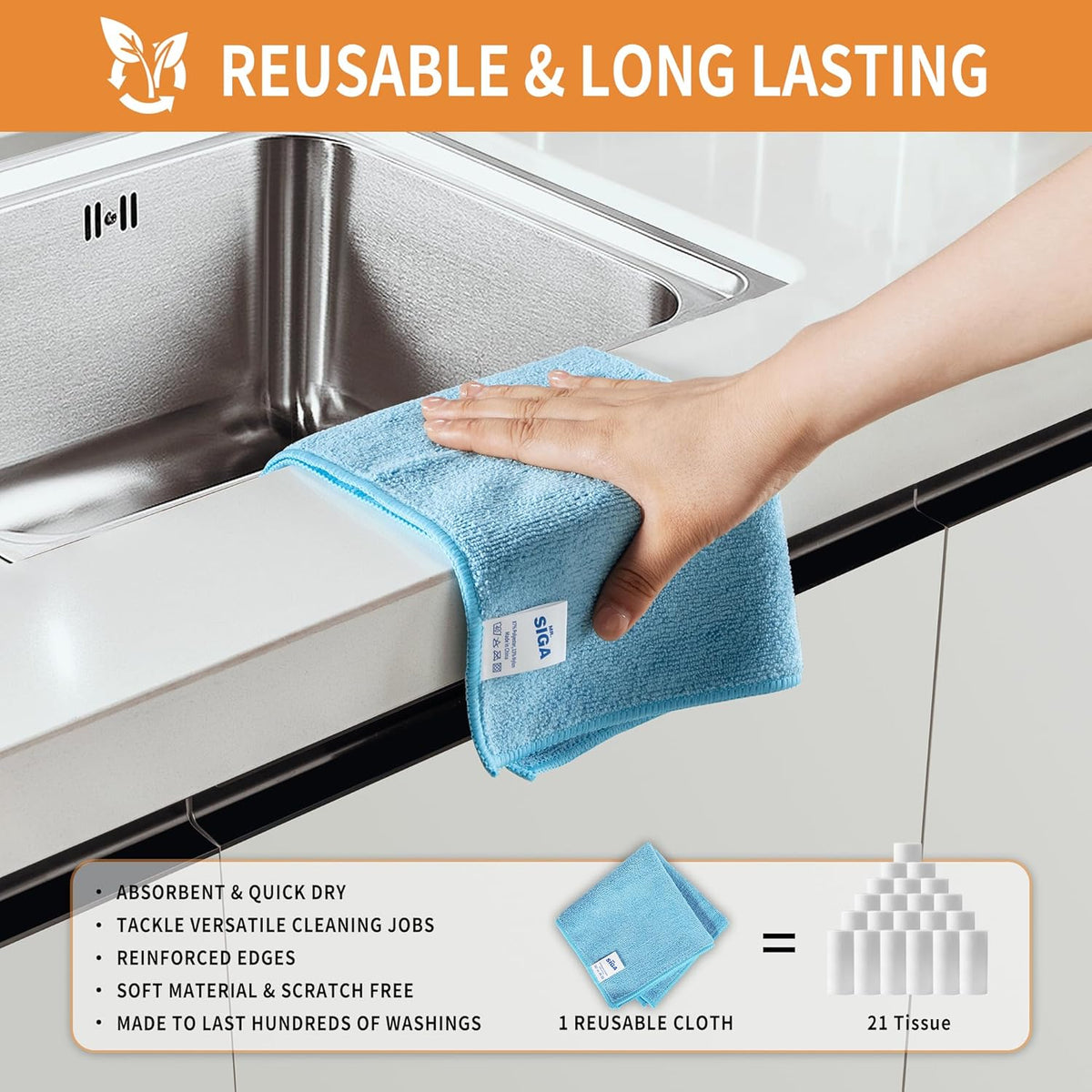 MR.SIGA Microfiber Cleaning Cloths, All-Purpose Surface Microfiber Towels, Streak Free Cleaning