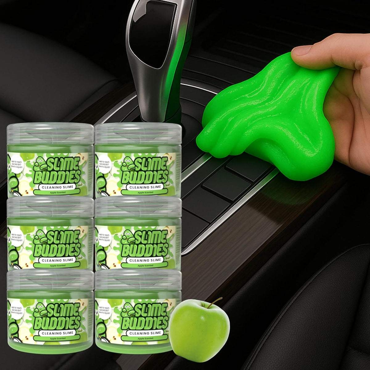 Slime Buddies Car Cleaning Gel Putty - 6 Pack Apple Scented Interior Detailing Tool for Cup Holder