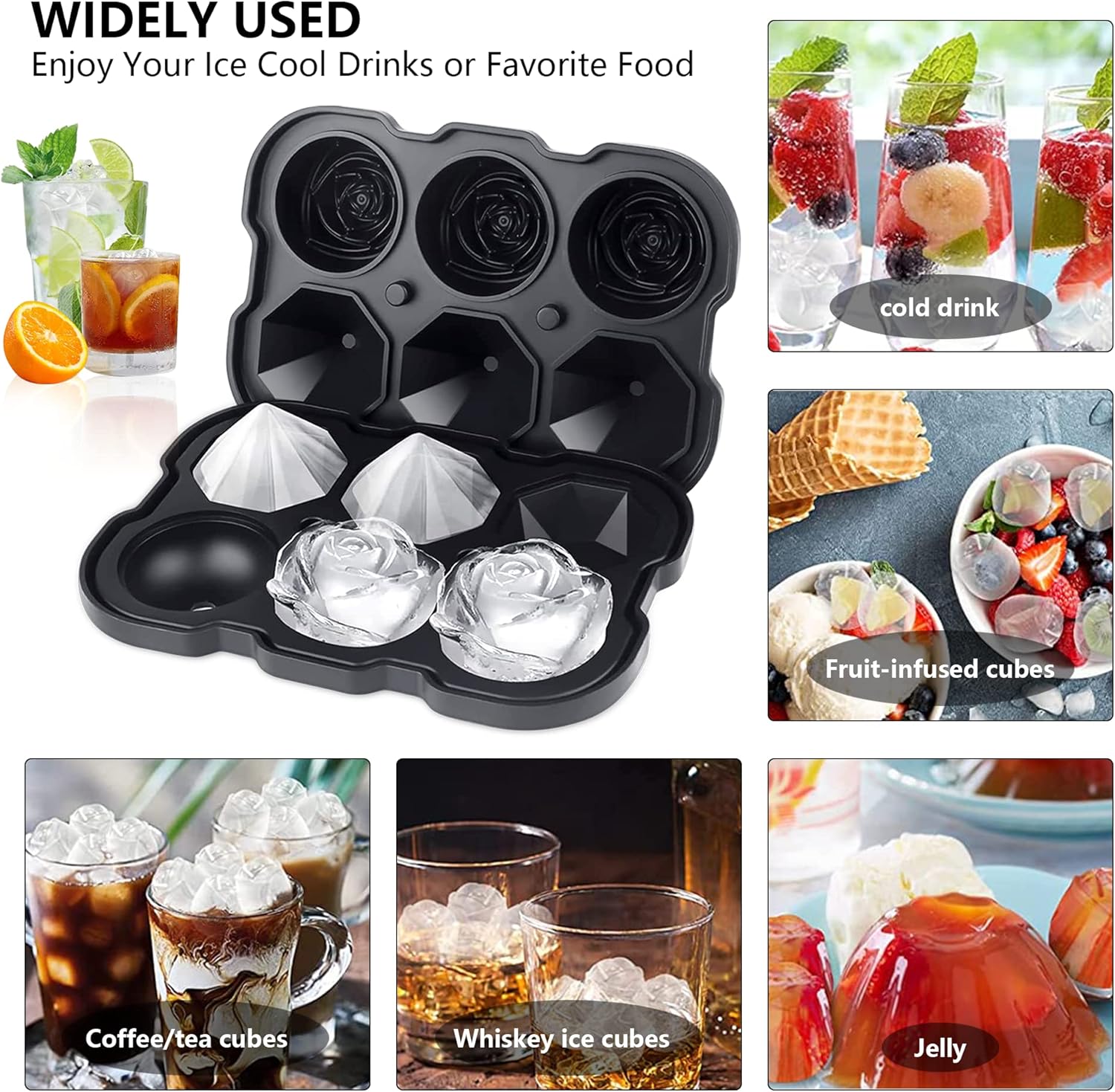 Rose Ice Cube Tray,ZACHDEE 2" Flower Silicone Ice Cube Tray With Covers,6 Easy Release Large Ice