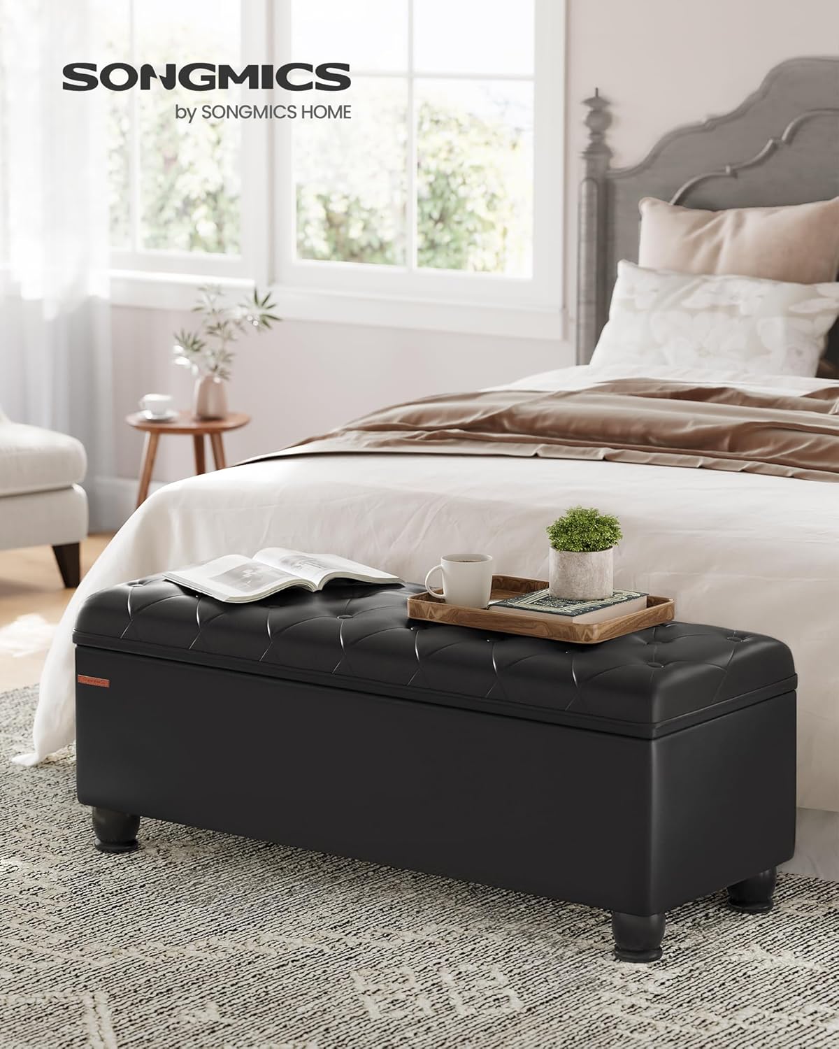 SONGMICS Storage Ottoman, Storage Bench, Tufted Entryway Bedroom Bench, 17.7 x 46.5 x 17.7 Inches