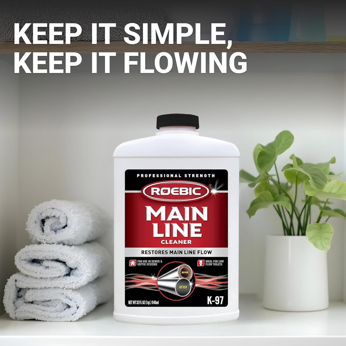 Roebic K-97 Liquid Main Line Cleaner with Bacteria Enzymes, Eliminates Organic Buildup in