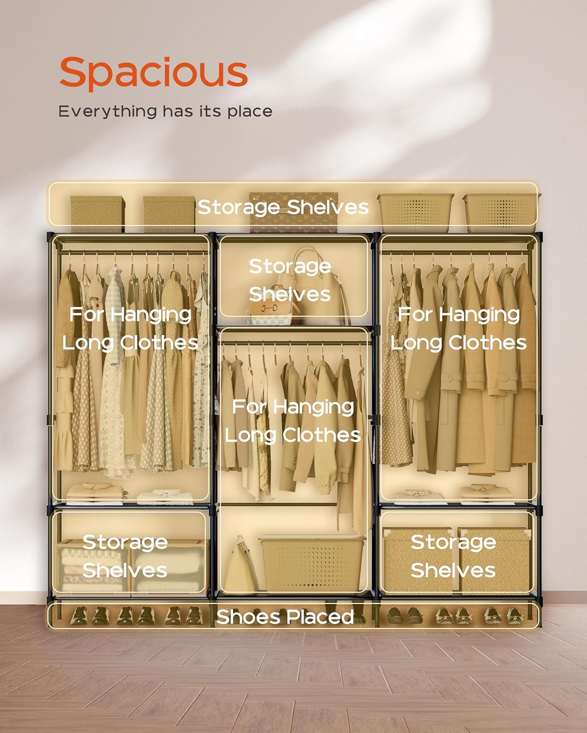 Clothes Rack, Portable Closet, 81.1 Inch Large Capacity Wardrobe Closet, Clothes Storage Organizer