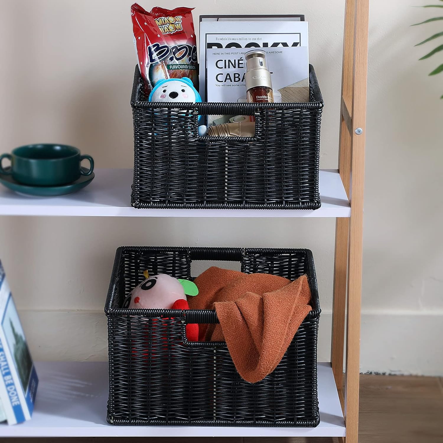 HOONEX Wicker Storage Baskets for Organizing, Decorative Woven Baskets for Storage with Carrying