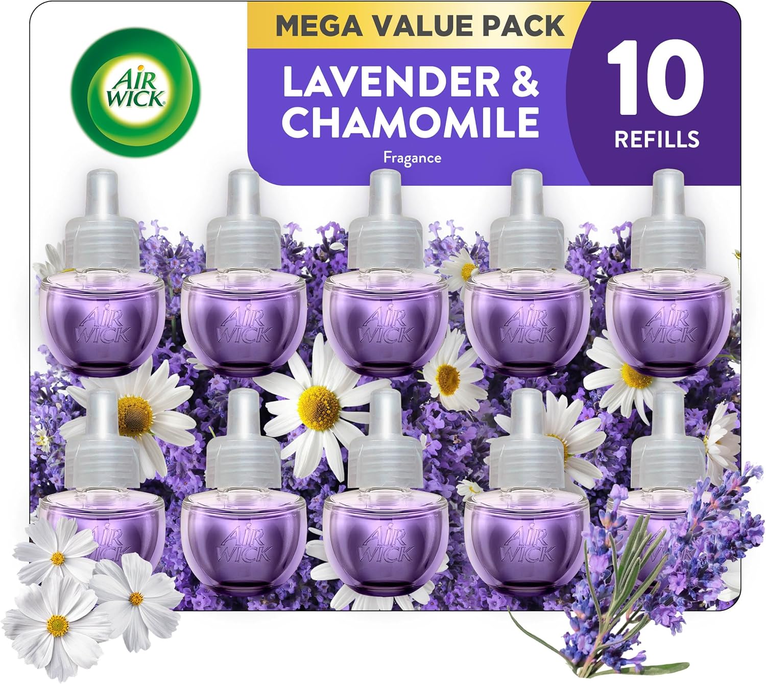 Air Wick Plug in Scented Oil Refill, 10ct, Lavender & Chamomile, Air Freshener, Essential Oils, Eco