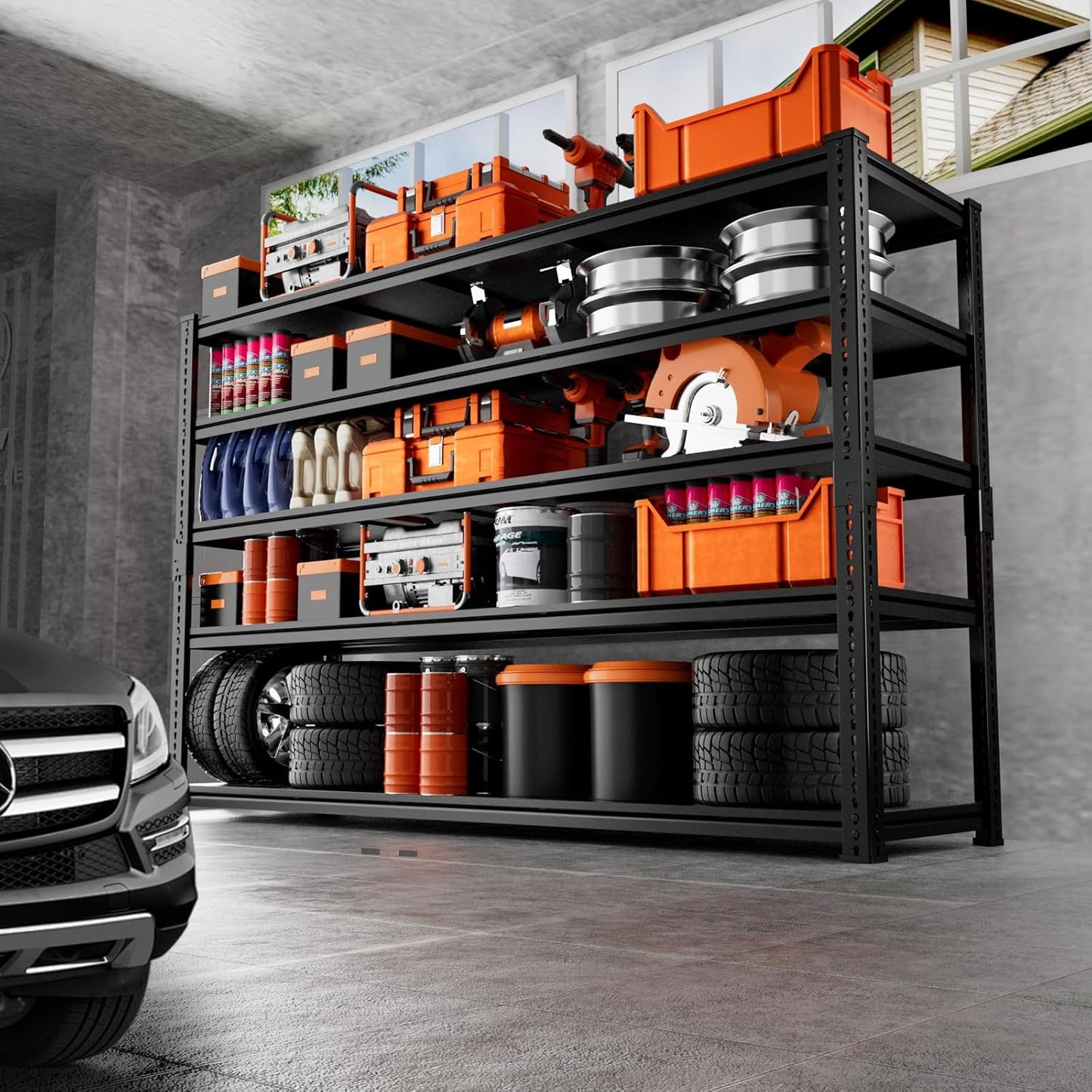 Storage Shelves Heavy Duty, 60" L x 24" W x 78" H Garage Storage Shelves Unit Loads 3700LBS, 5-tier