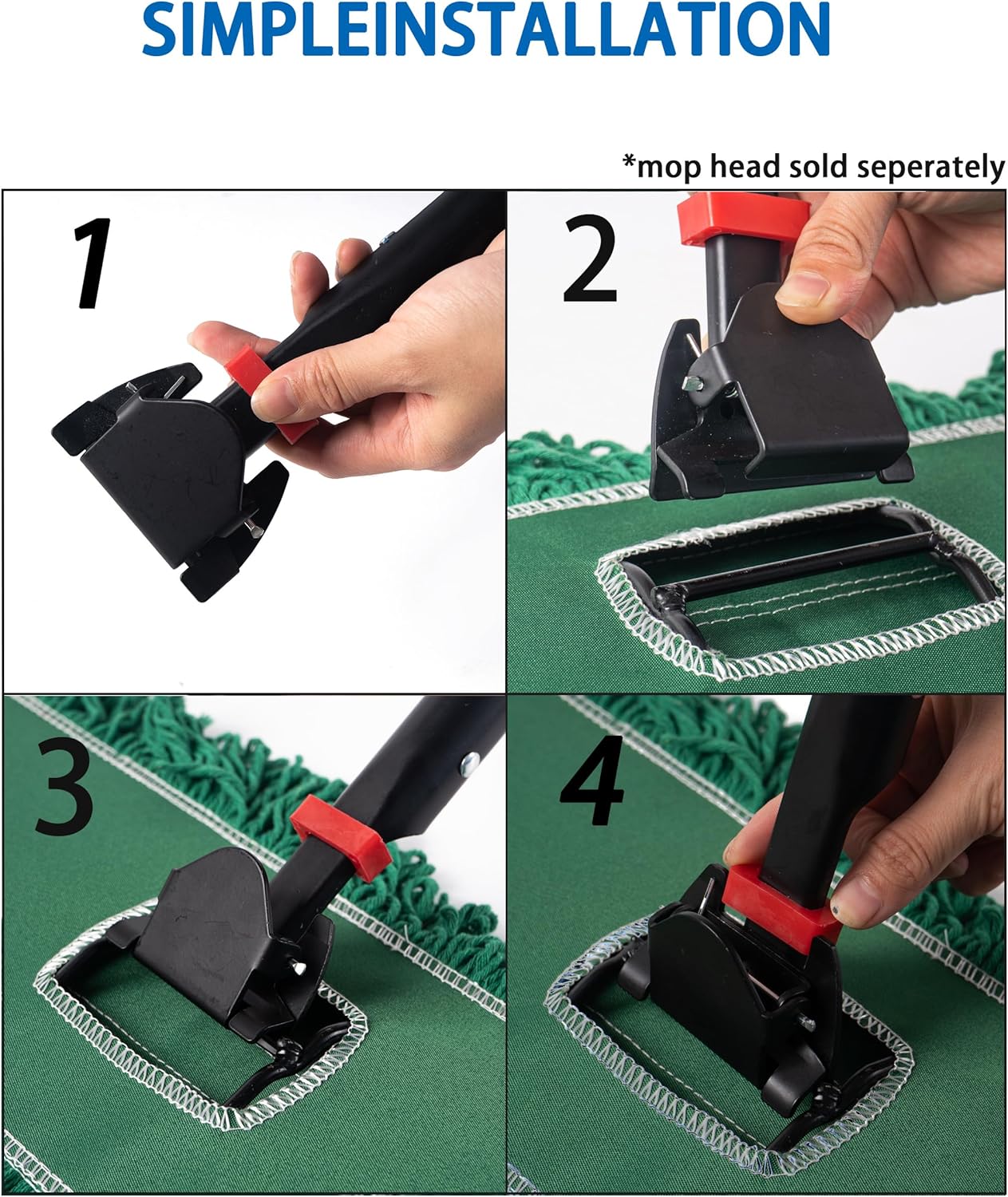 Matthew Cleaning Jaw Clamp Mop Handle, Snap-On Fiberglass Dust Mop Handle for Floor Cleaning