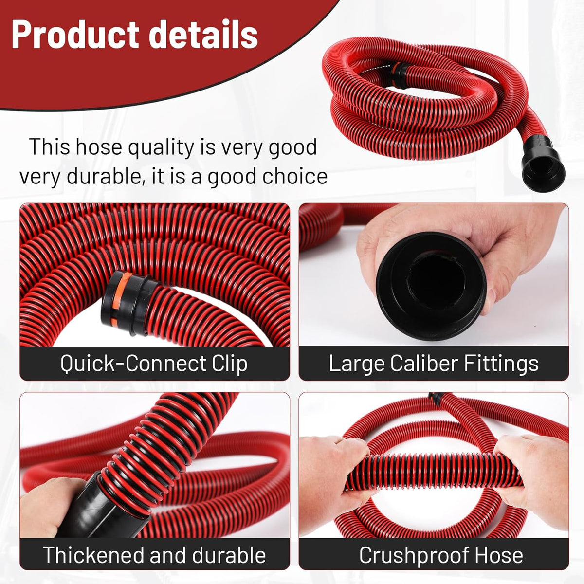 Klabb 16 Feet Dust Collection Hose Kit for Home and Shop Vacuums System with 6 Adapters of