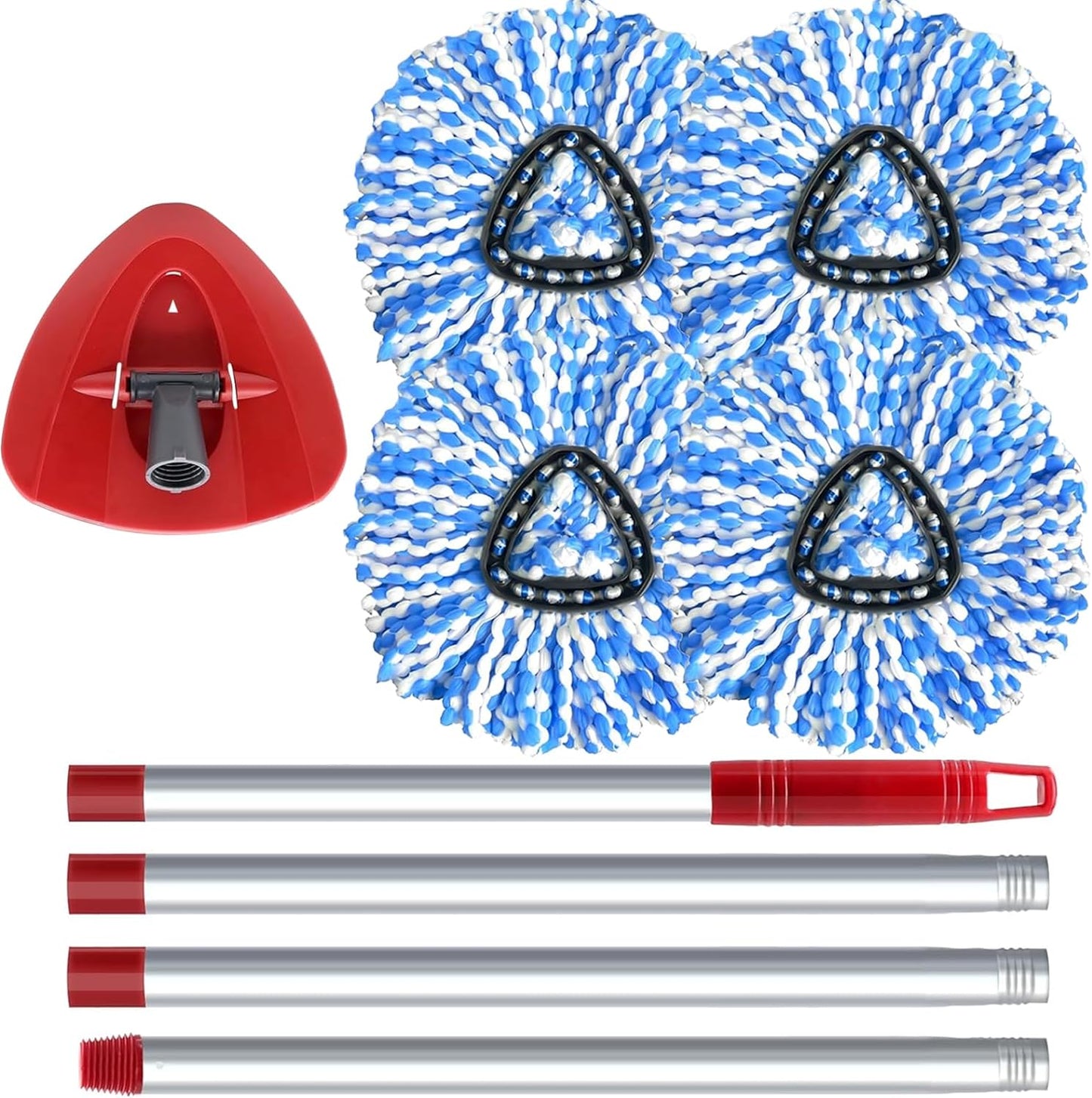 Spin Mop Head, Base, Handle Replacement for O-Ceda RinseClean 2 Tank System,4 Microfiber Mop