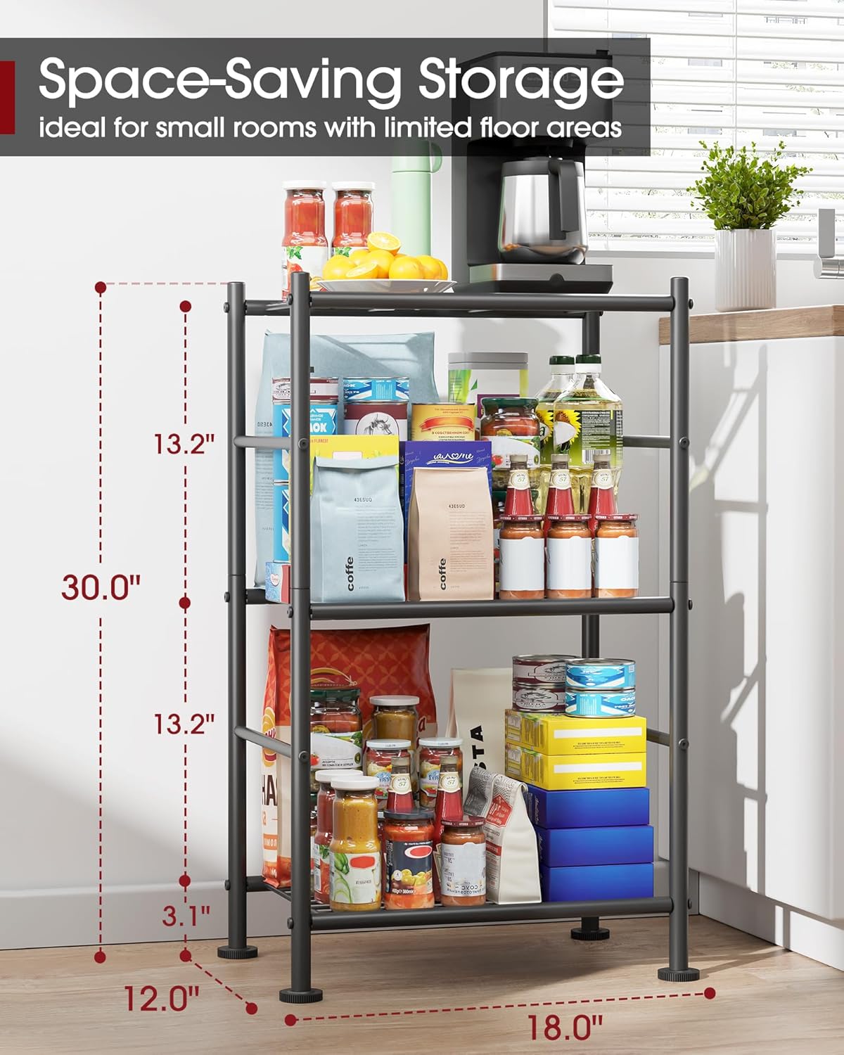 Storage Shelves - 3 Tier Shelf Organizer, Sturdy Metal Garage Shelving with Adjustable Leveling