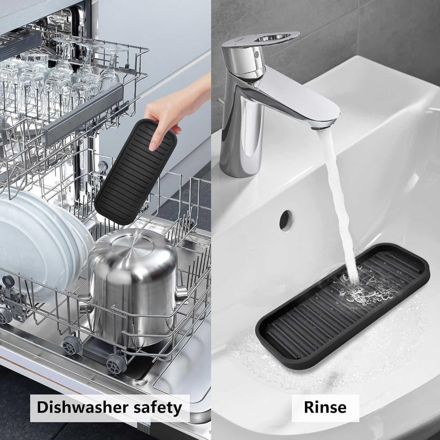 Silicone Sponge Holder Kitchen Sink Organizer Tray Dish Caddy Soap Dispenser, Scrubber Spoon