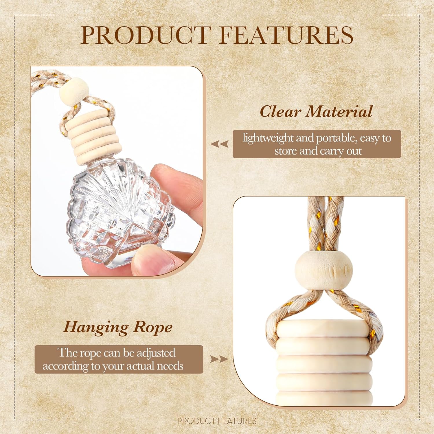 BBTO 50 Pcs Hanging Car Air Freshener Car Diffuser Bottles Empty Glass Perfume Bottle Freshener