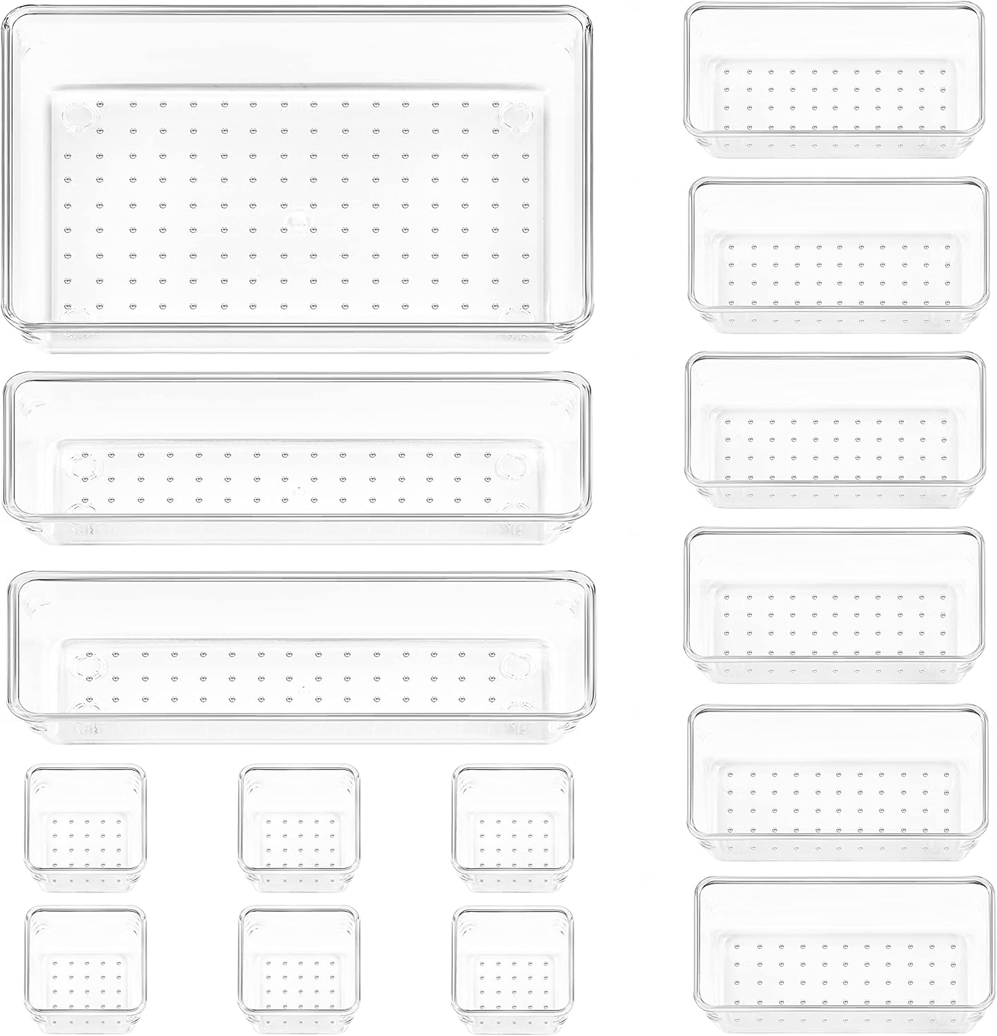Vtopmart 15 PCS Clear Plastic Drawer Organizers Set, 4-Size Versatile Bathroom and Vanity Organizer