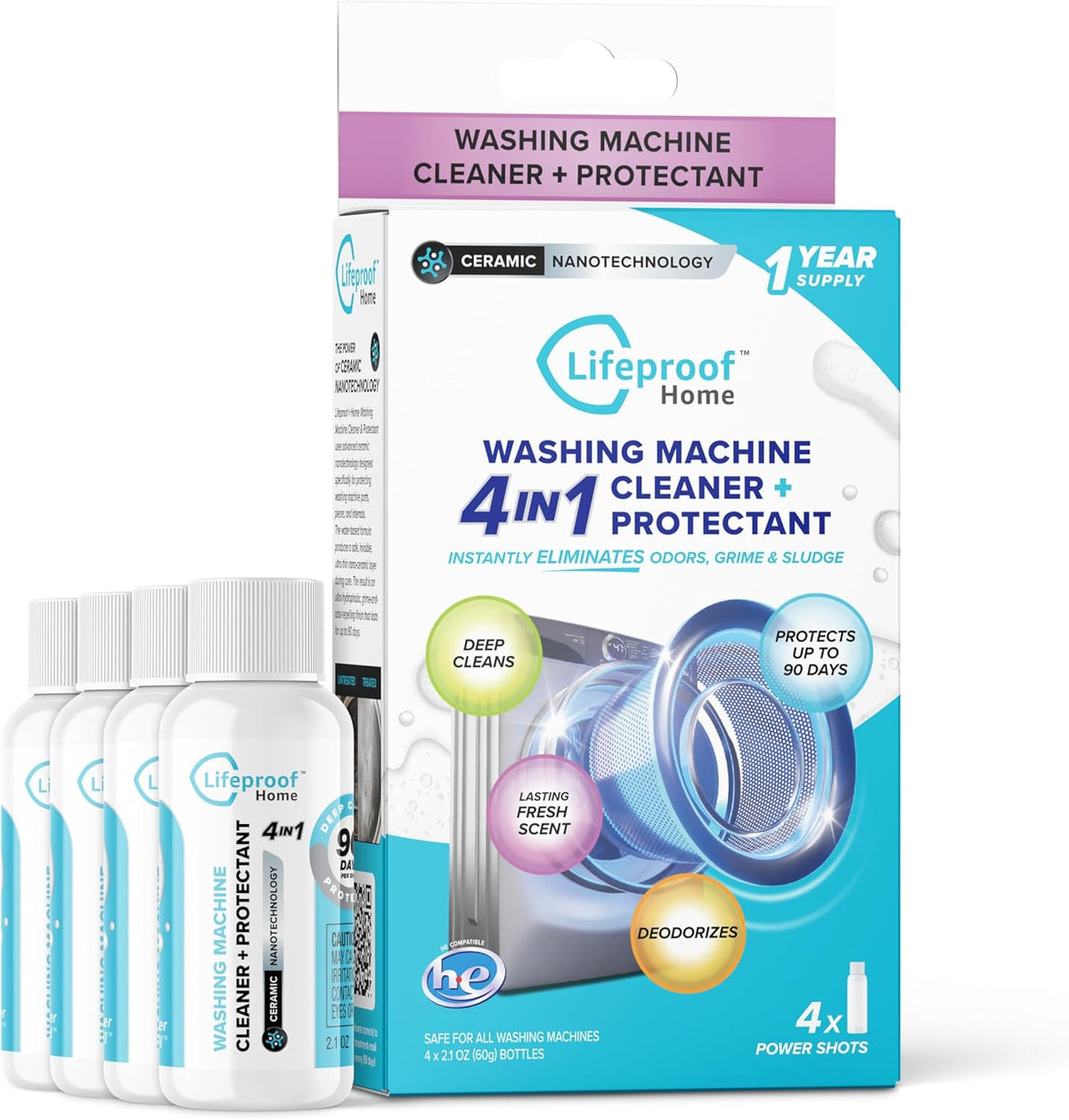 Lifeproof 4-IN-1 Washing Machine Cleaner - Up to 90 Days of Protection Against Odors & Grime