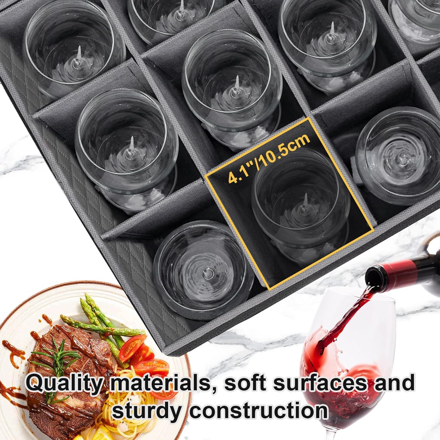 homyfort Wine Glass Storage Box, China Storage Containers with Dividers, Stemware Storage Case