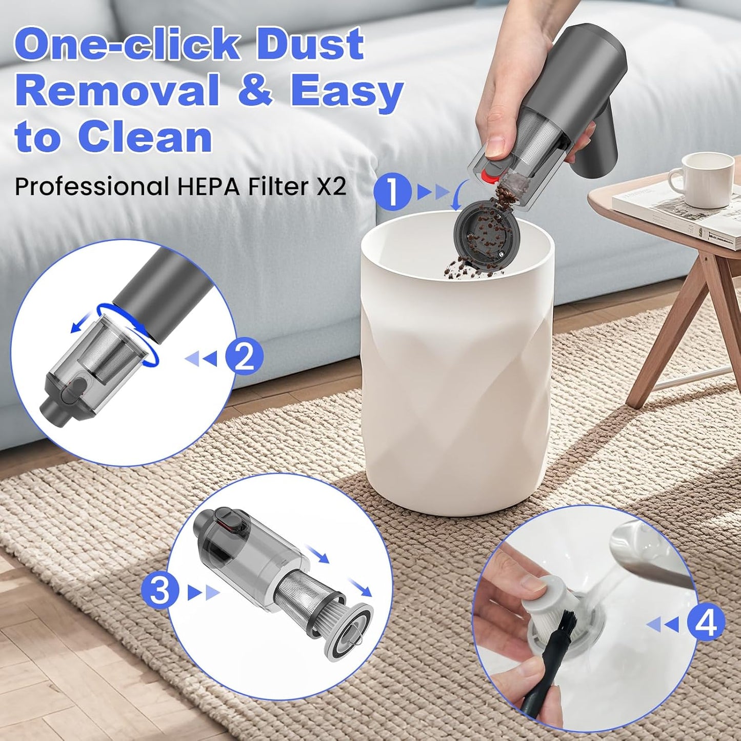 Car Vacuum Portable Cordless with 16000PA Ultra Suction 4-in-1 Foldable Air Duster & Brushless