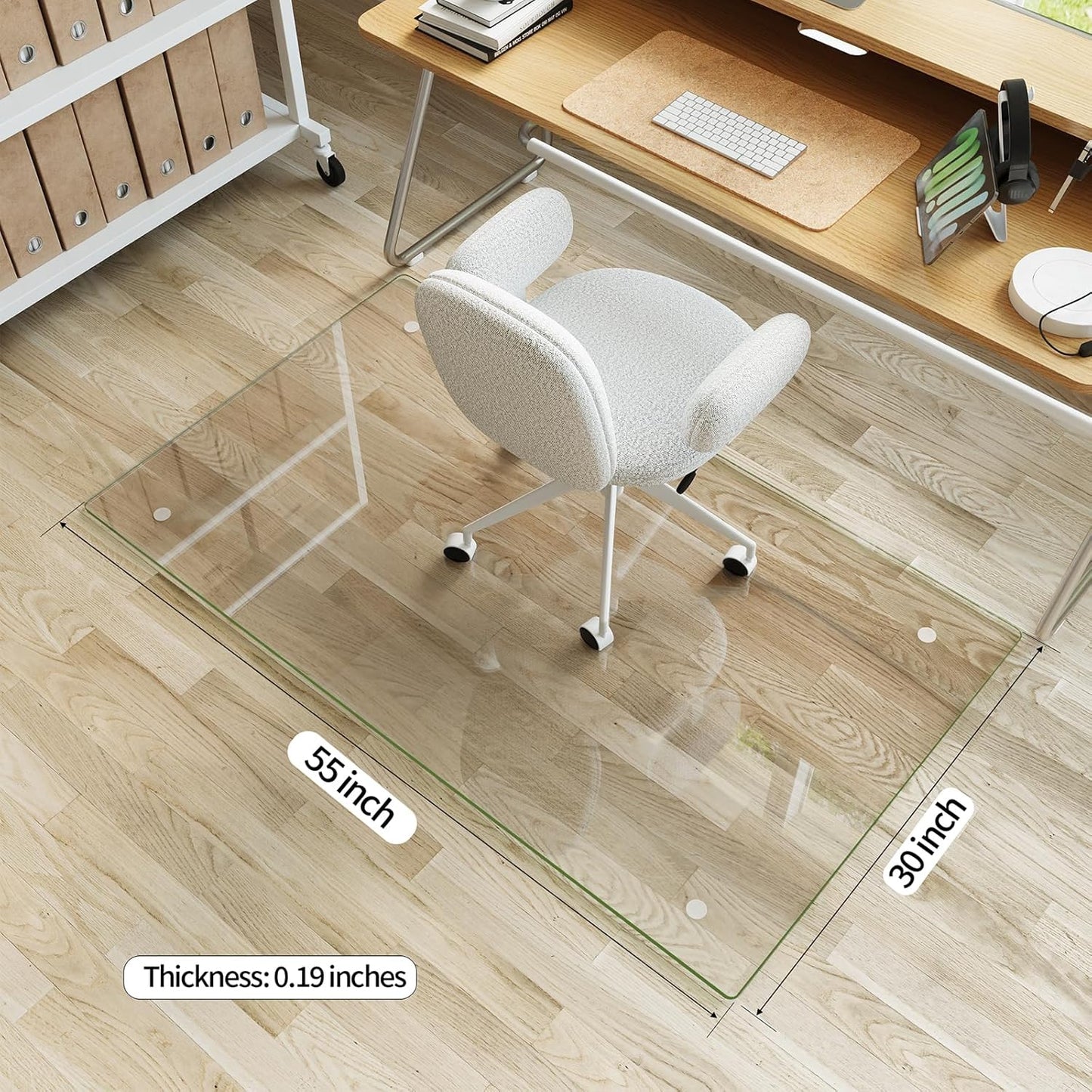 Koonmi Tempered Glass Chair Mat for Hardwood Floors & Carpets, 30" x 55“ Transparent Heavy Duty