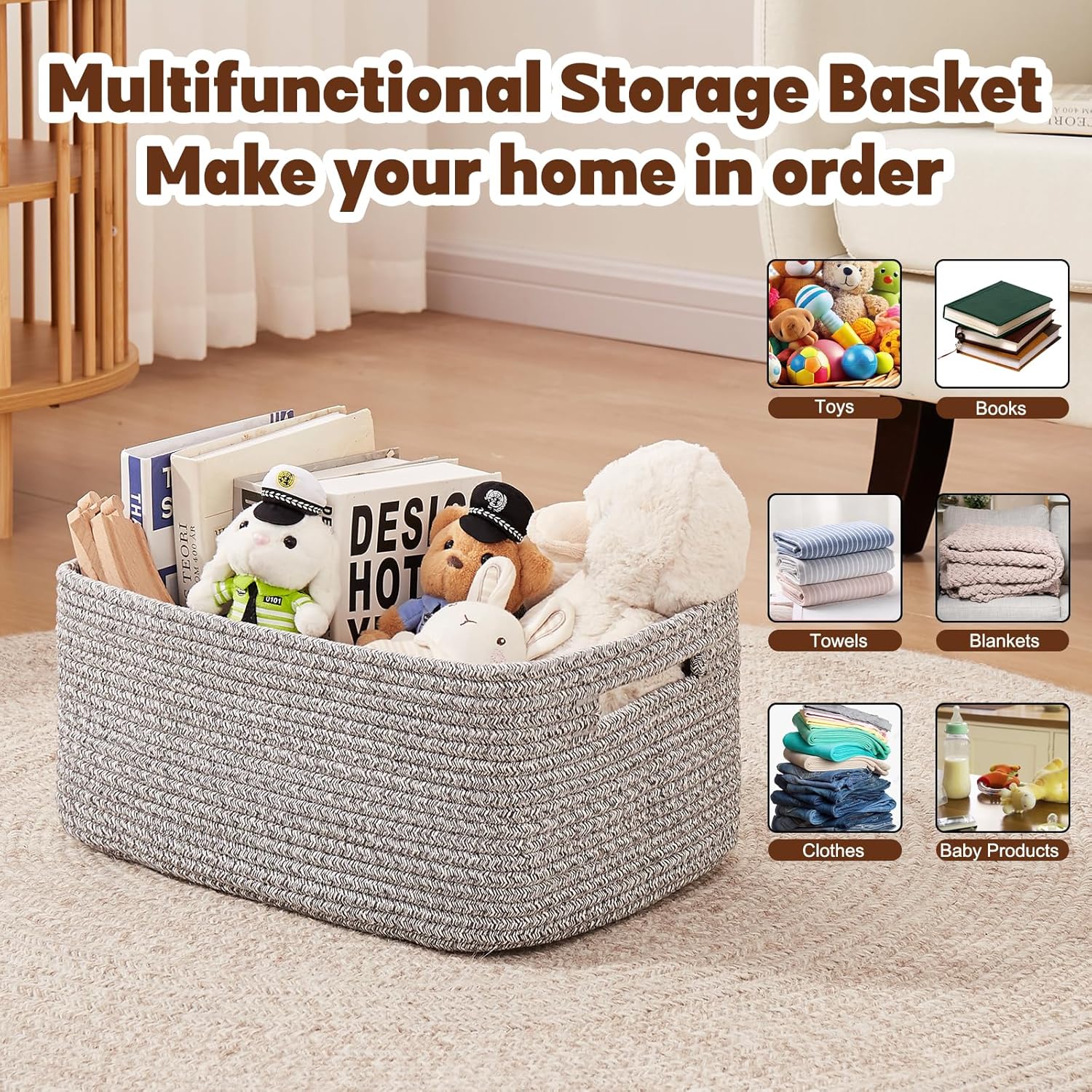 OIAHOMY Storage Basket for Shelves, Closet Cube Storage Bins Baskets for Clothes Blanket Towels