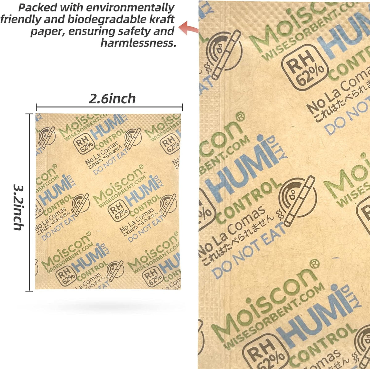 90 Pack 62% RH 8 Gram Two-Way Humidity Control Packs for Storing 1 oz, Size 8 Moisture Control