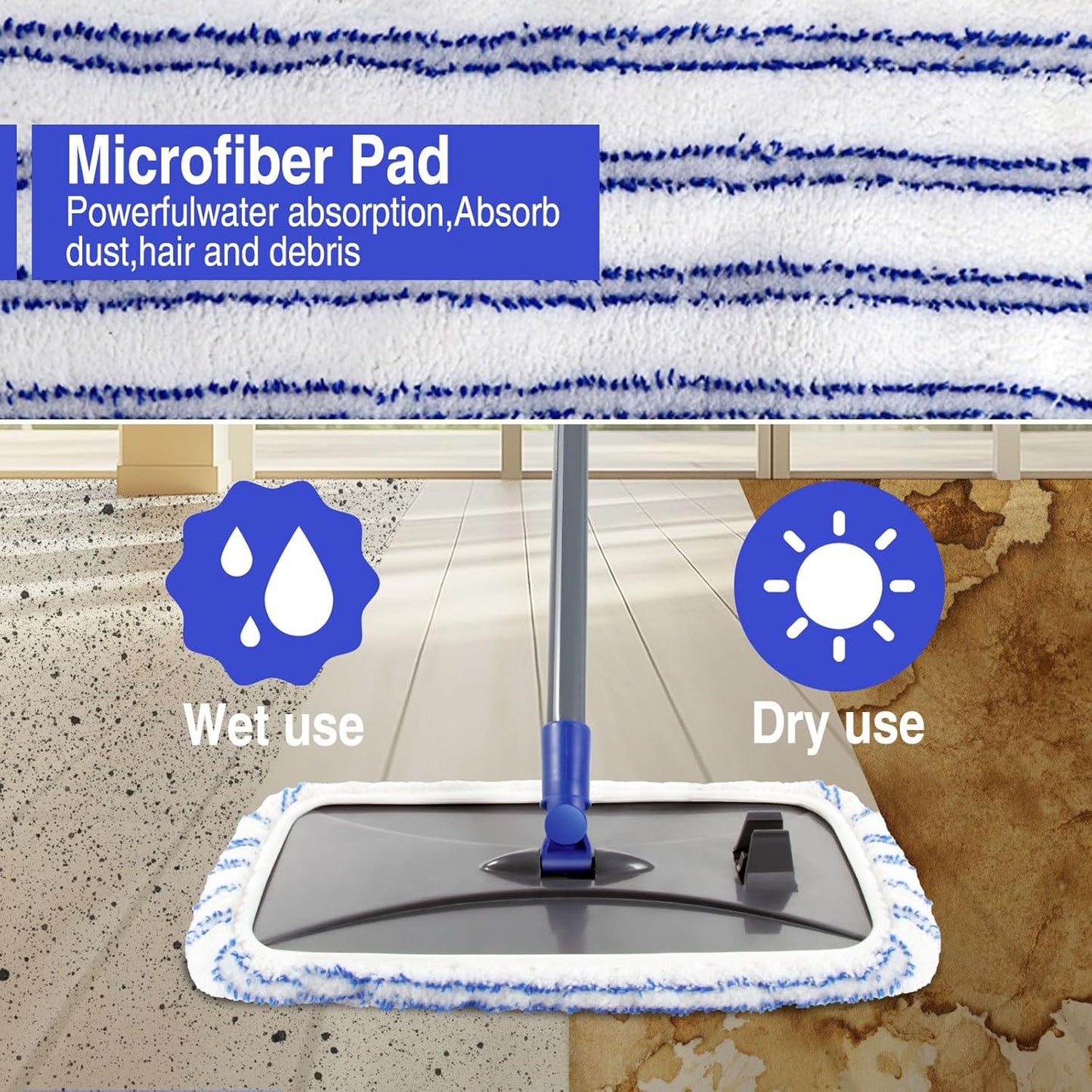 MASTERTOP Microfiber Mops for Floor Cleaning, Extra Large Industrial Mop,Floor Commercial Mop for