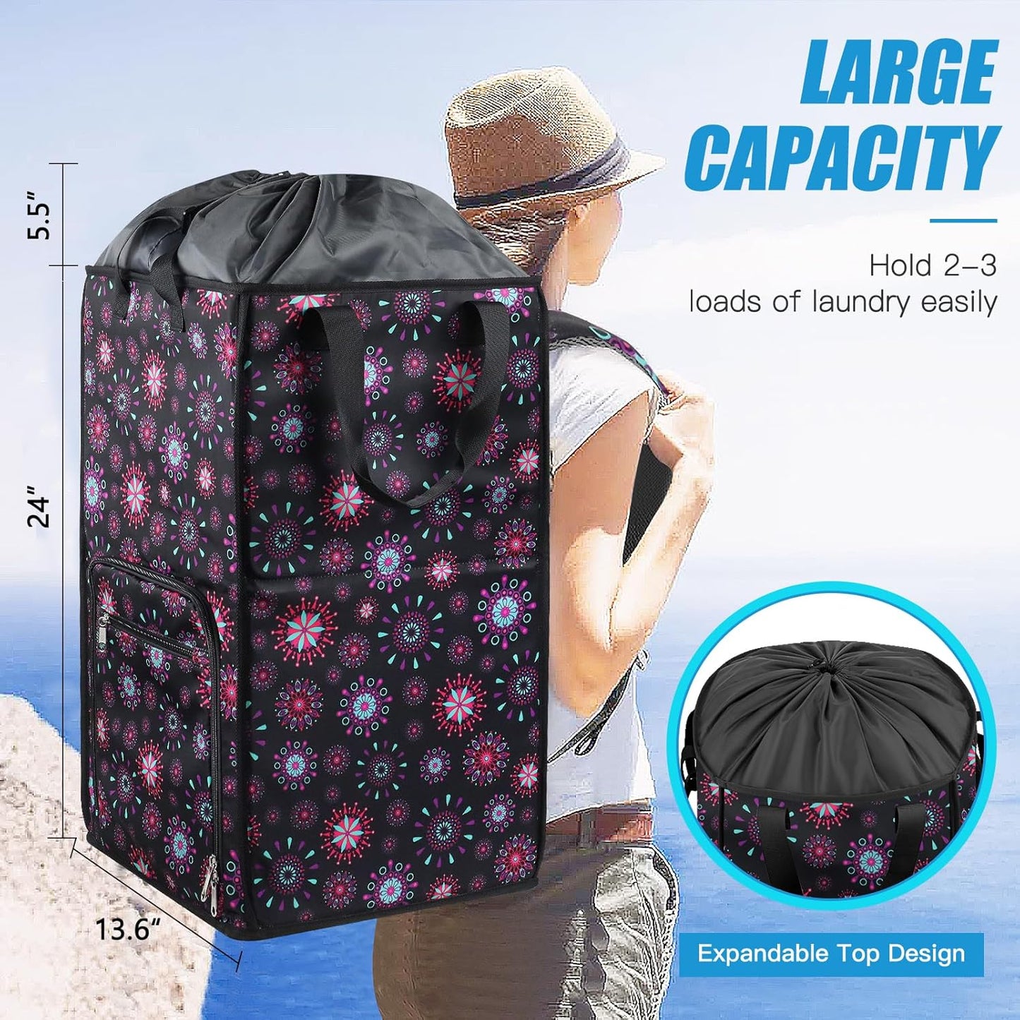 Bukere Laundry Backpack Bag for Women Girls, Extra Large Laundry Basket Hamper for College Dorm