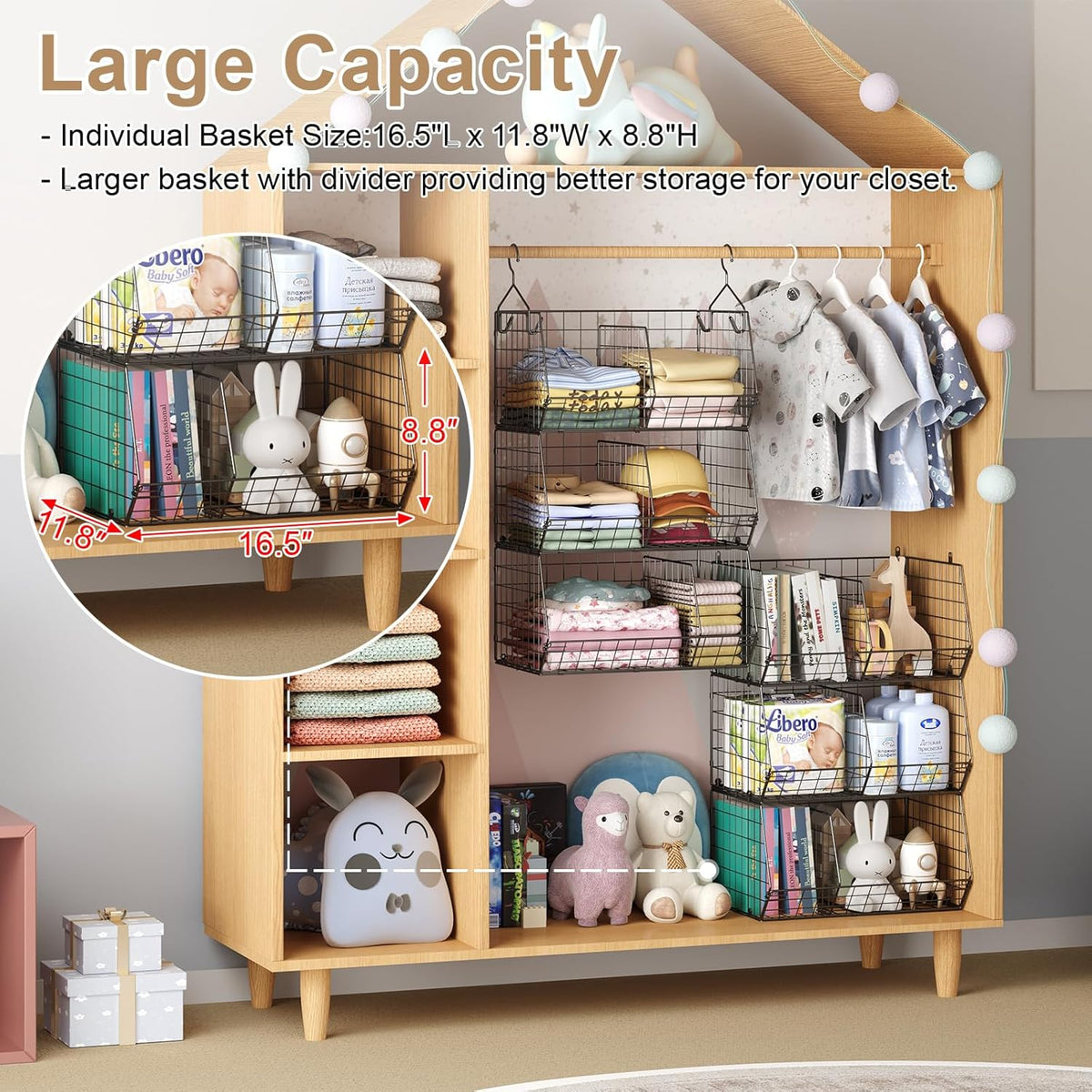 3 Tier Closet Hanging Shelves with Divider, Extra Large Closet Organizers and Storage, Clothes