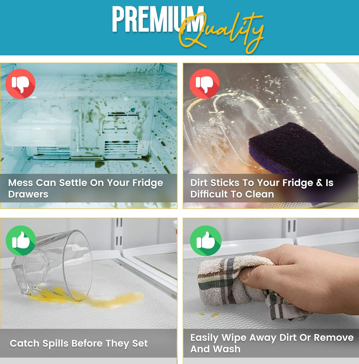 Refrigerator Liners for Shelves (12 Pack) by Linda’s Essentials - Non-Adhesive Shelf or Drawer