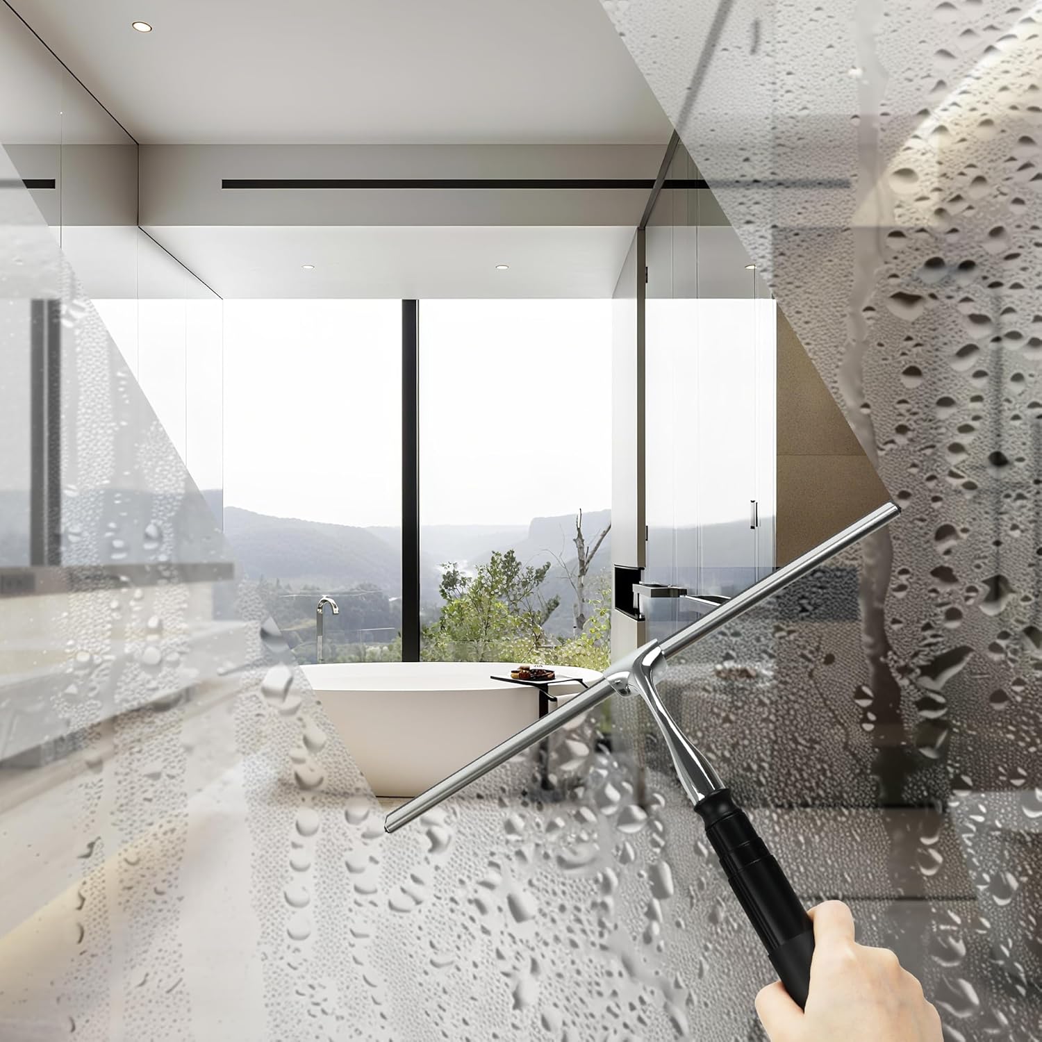 Window Squeegee for Home, 2 in 1 Window Washing kit with Extension Pole Long Handle Squeegee for