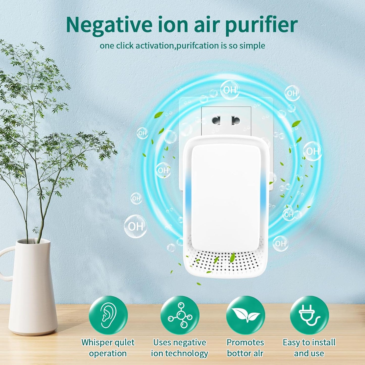 Plug-In Ionic Air Purifier (4), Home Air Ionizer, Silent Filterless Air Purifier, Silent Filterless