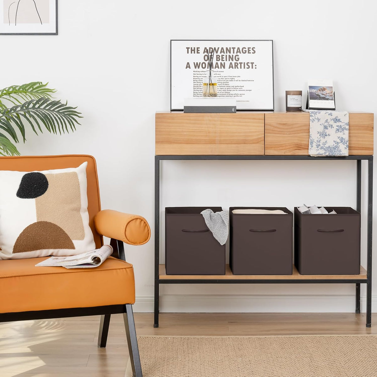 StorageWorks Brown Storage Cubes, 11 Inch Cube Storage Bins with Handle, Cube Storage Organizer