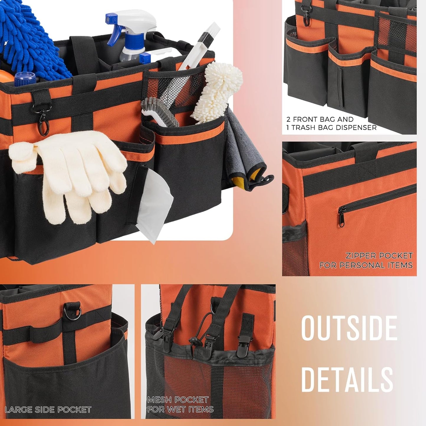 Wearable Cleaning Caddy, Cleaning Caddy Supplies Organizer with Handle & Shoulder Straps for