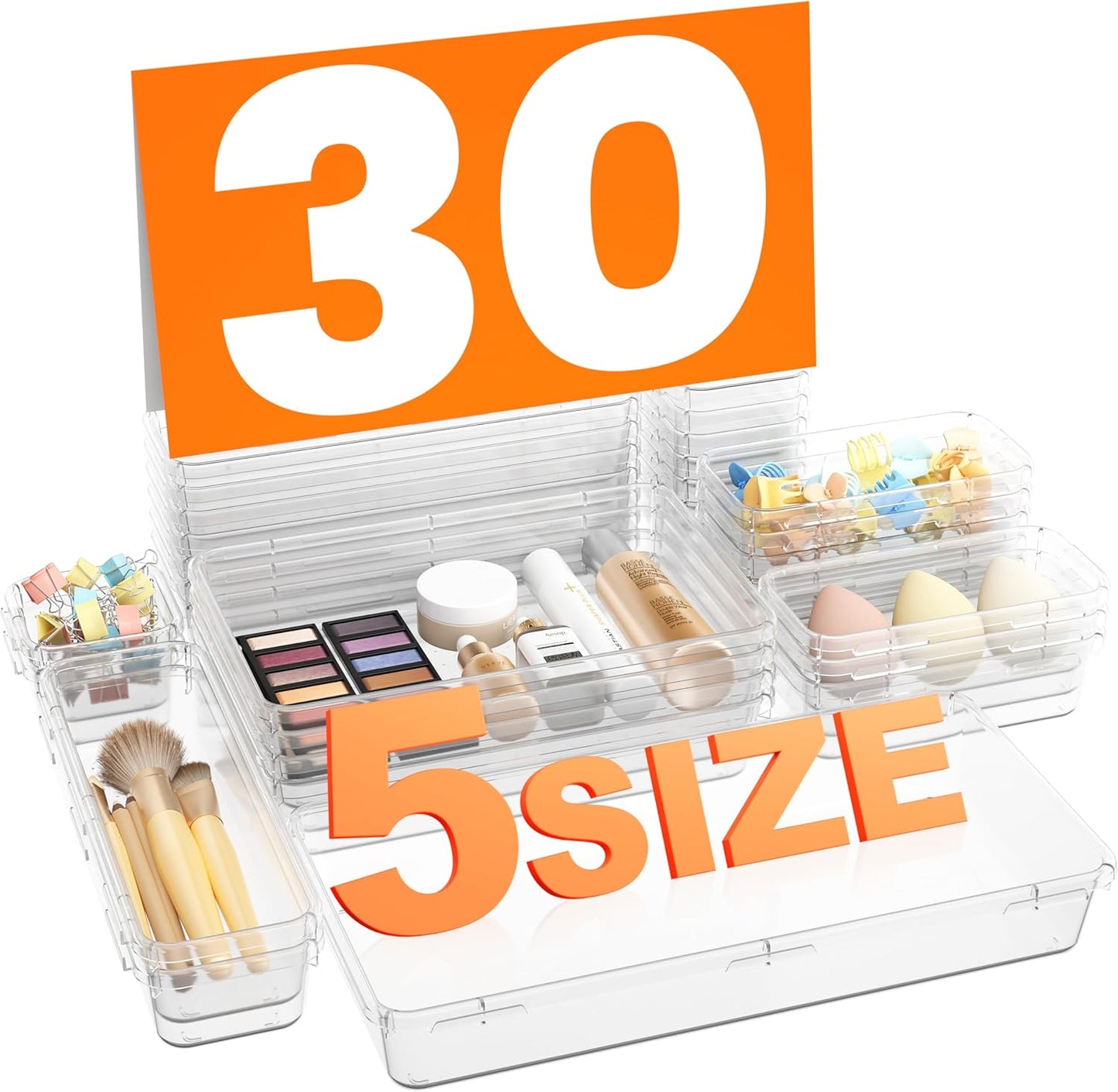 A-LuGei 【Military Grade】 Drawer Organizer, 【𝟱𝗦𝗶𝘇𝗲】 Clear Makeup organizer, 【Holds 177 Items】