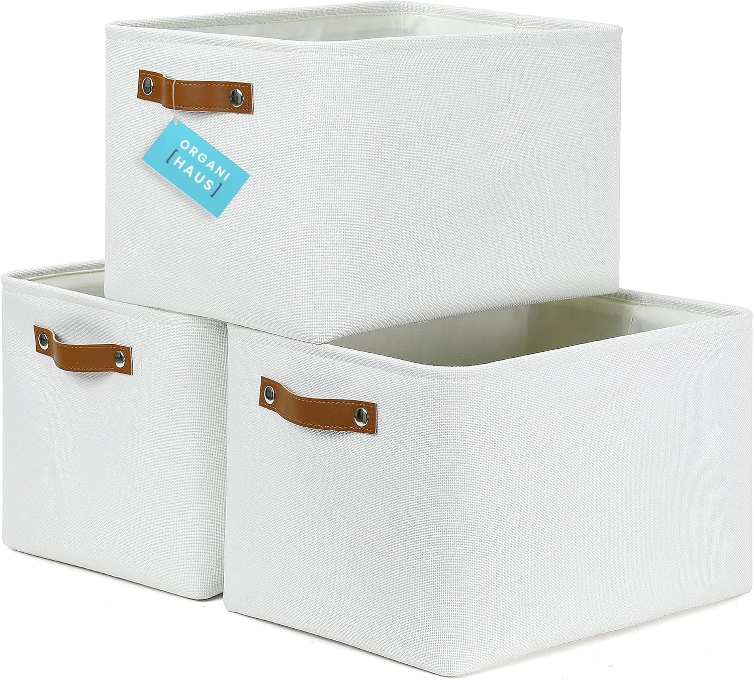 OrganiHaus Large Fabric Storage Baskets for Shelves 3 Pack, 15x11in Closet Storage Bins for