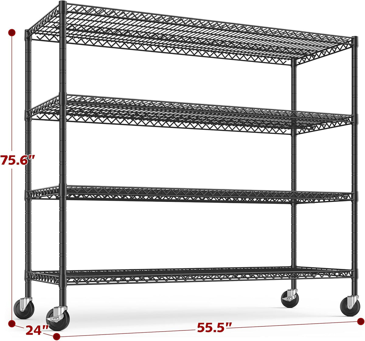 REIBII 55.5''W Heavy Duty Metal Shelves with Wheels - 4PCS Adjustable Garage Storage Rack, 75.6" H