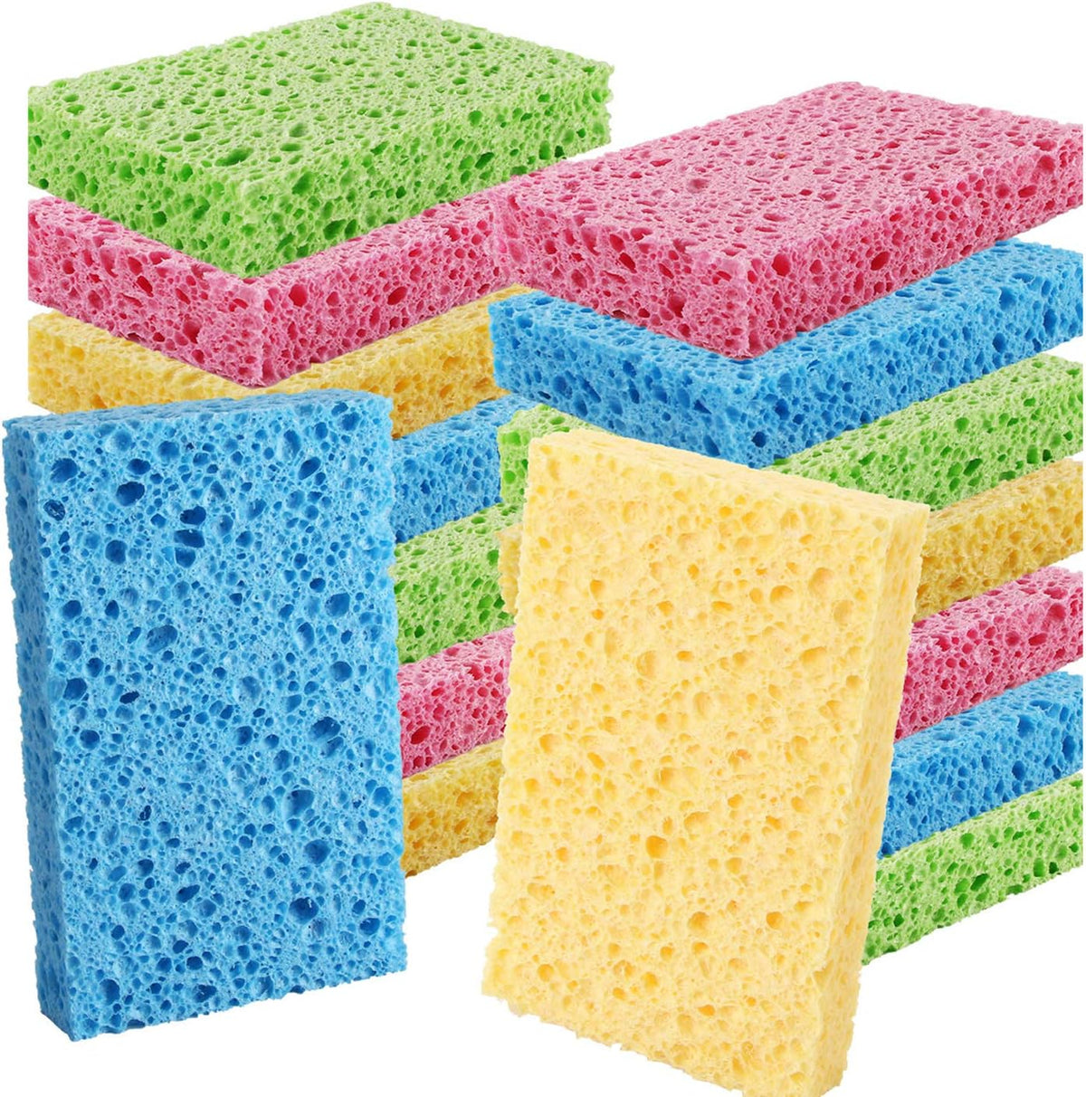Cleaning Scrub Colored Sponge,Non-Scratch Kitchen Cellulose Dishwashing Sponge,16Pack Biodegradable