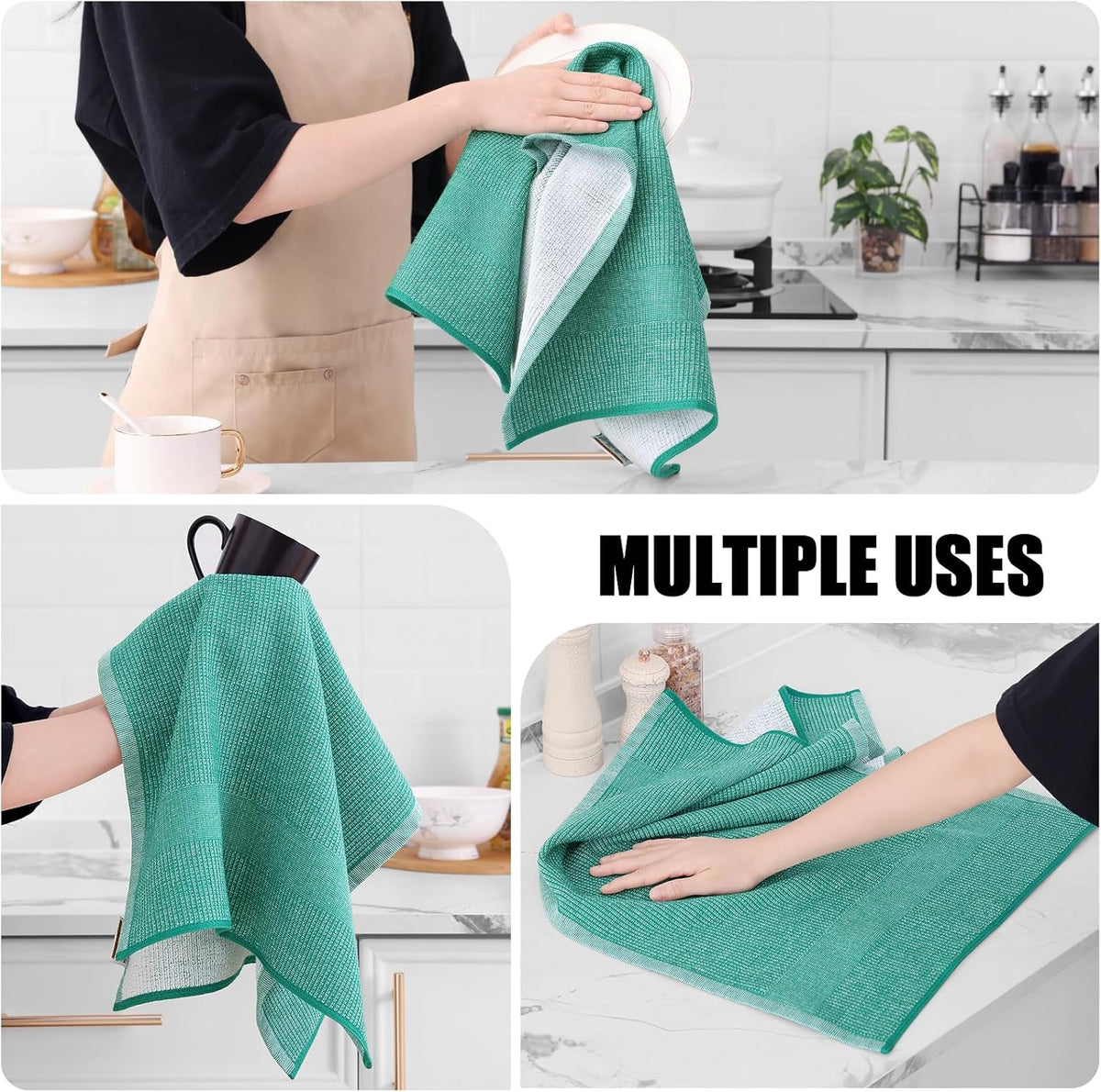 Homaxy Premium Kitchen Towels(18”x 28”, 6 Pack), Large Cotton Kitchen Hand Towels, Flat and Terry