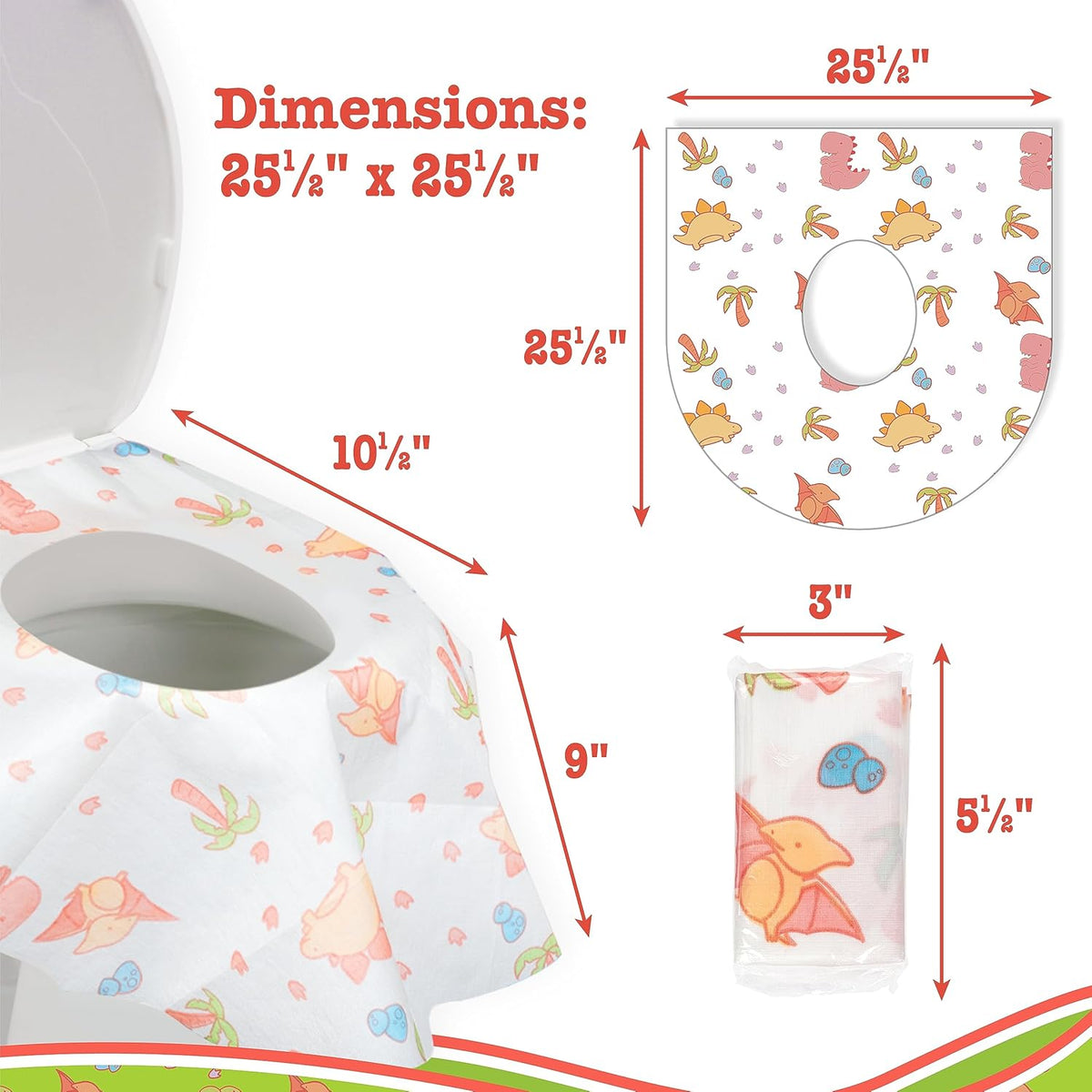 Toilet Seat Covers Disposable (12 pk, Dinosaurs) - XL Waterproof Toilet Cover for Toddlers, Kids &