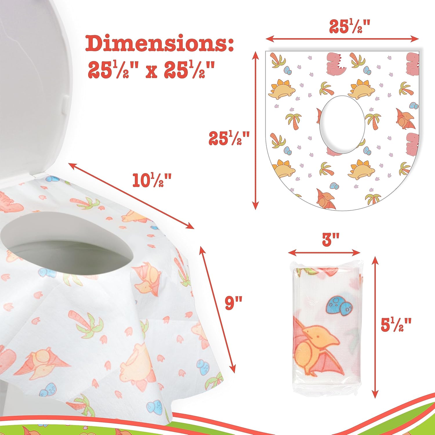 Toilet Seat Covers Disposable (12 pk, Dinosaurs) - XL Waterproof Toilet Cover for Toddlers, Kids &