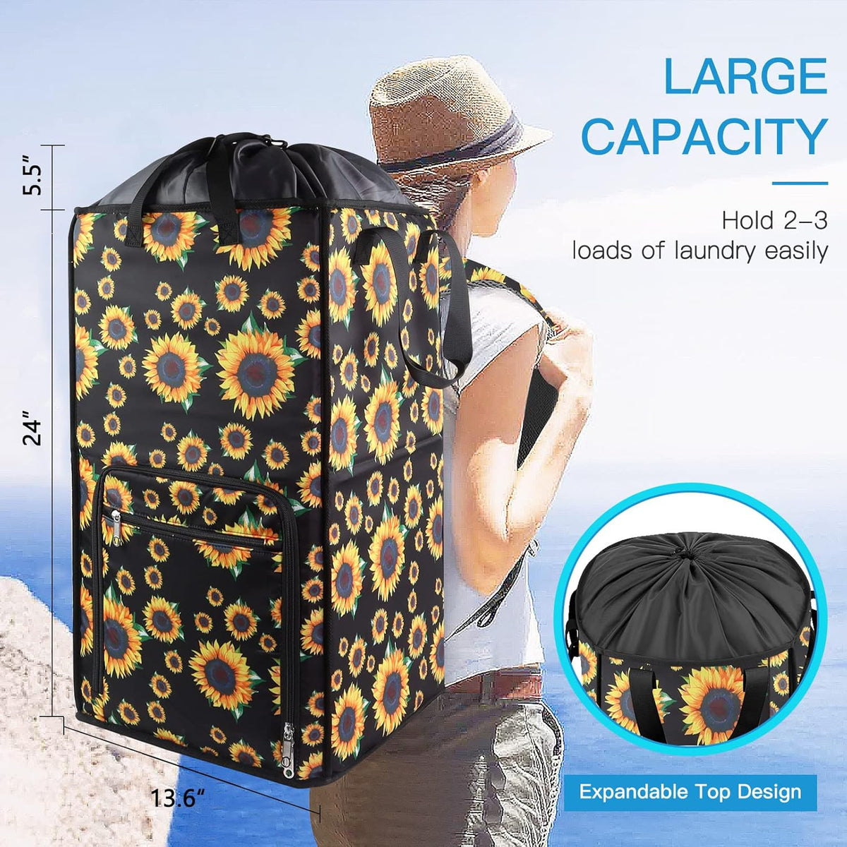 Bukere Laundry Hamper, Extra Large 2 in 1 Laundry Backpack Bag for College Students Dorm