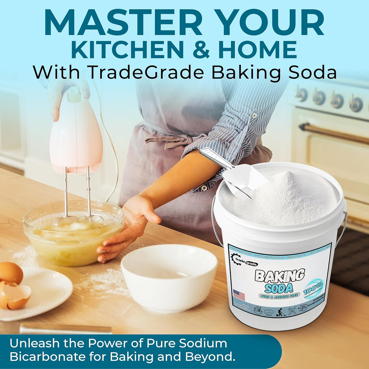 TradeGrade Pure Baking Soda Powder – 45 lb Bucket, Sodium Bicarbonate Powder | Premium Food-Grade