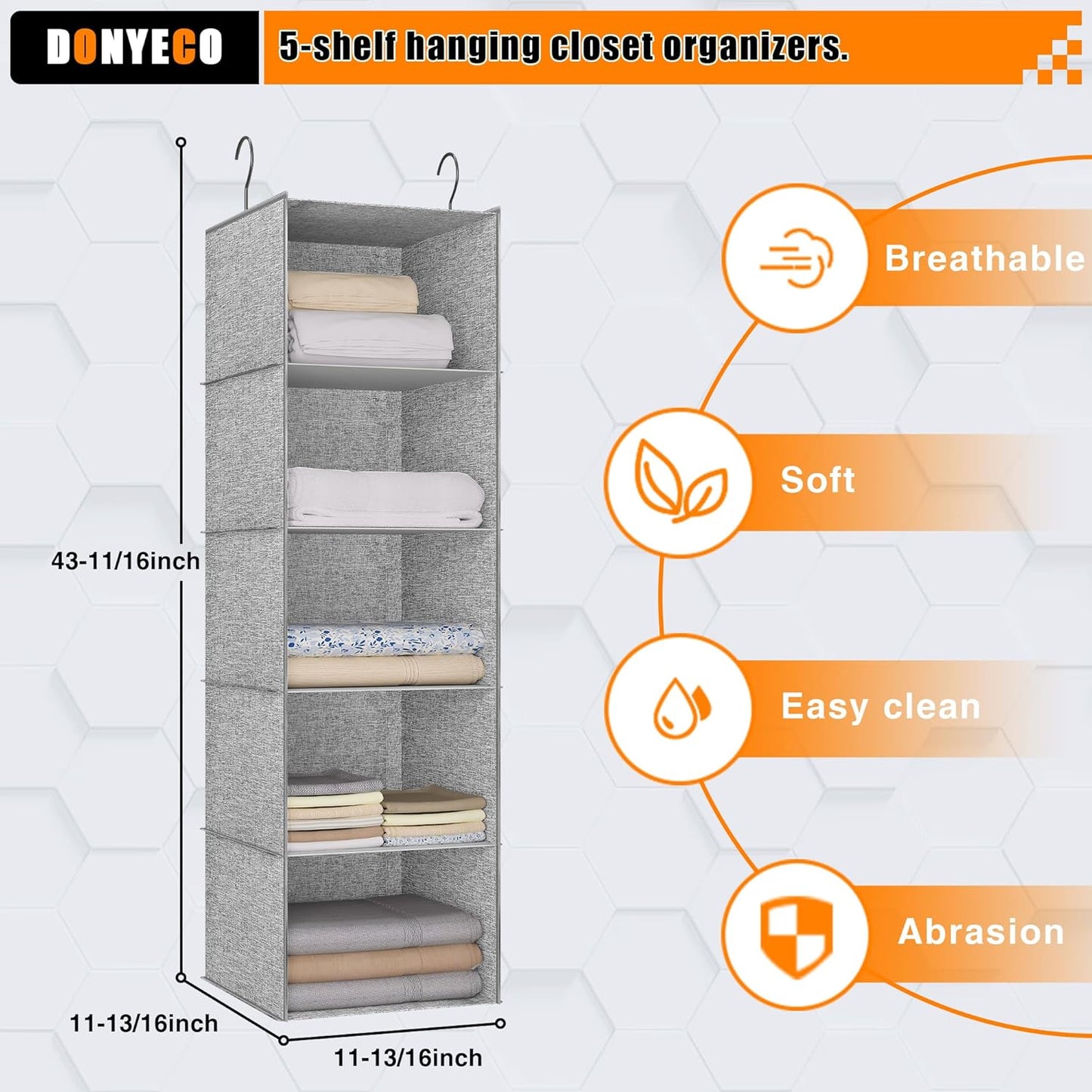 5-Shelf Hanging Storage Closet Organizer, Linen Rv Storage and Organization for Wardrobe, Inside