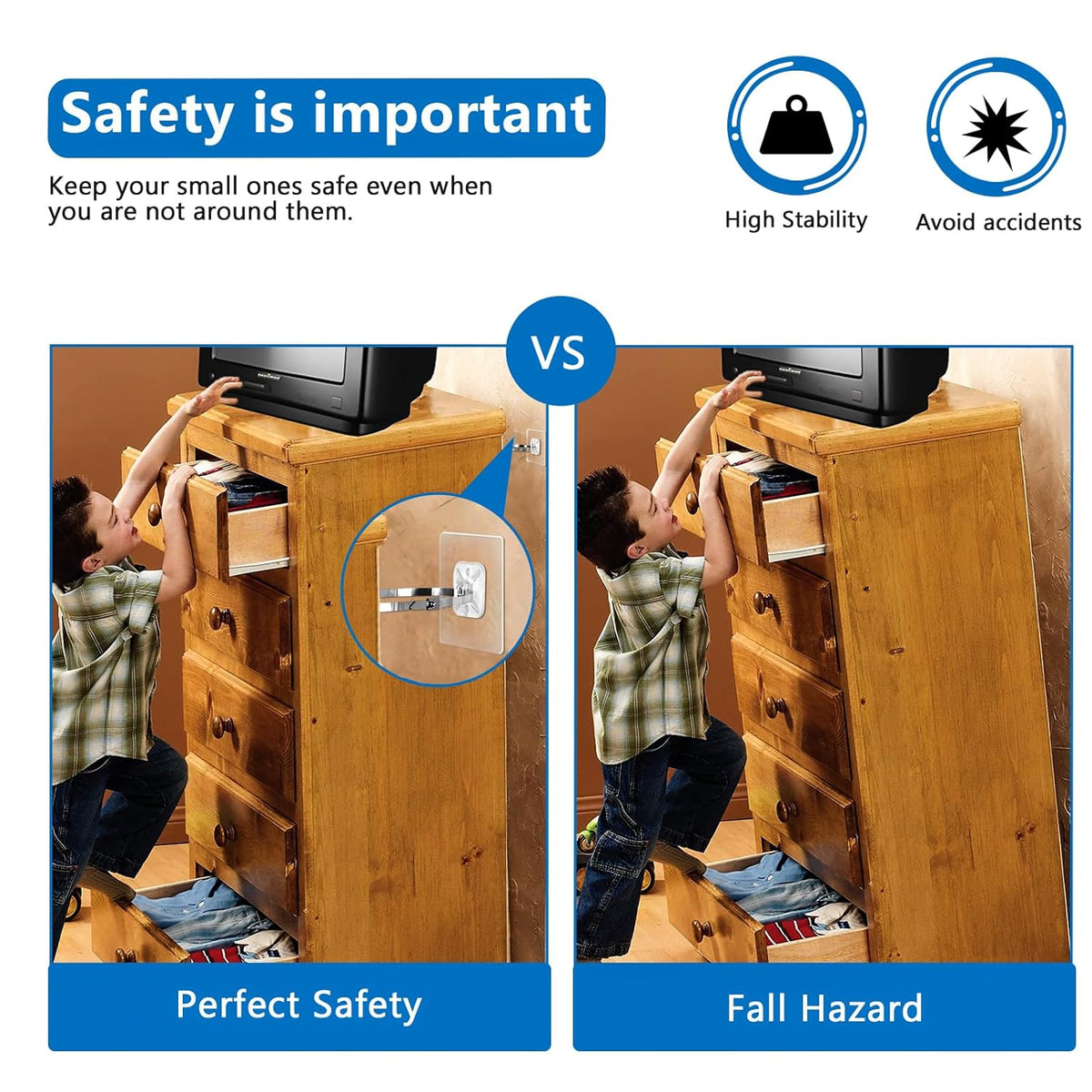 Adhesive Furniture Wall Anchors (10 Pairs 20 Packs), Vinkqiado Anti Tip Furniture Safety Straps for