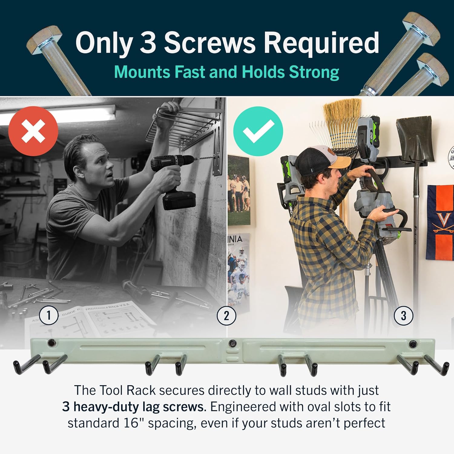 StoreYourBoard Wall-Mounted Rack With 4 Garage Hooks – Heavy-Duty Steel Holder Garage & Garden