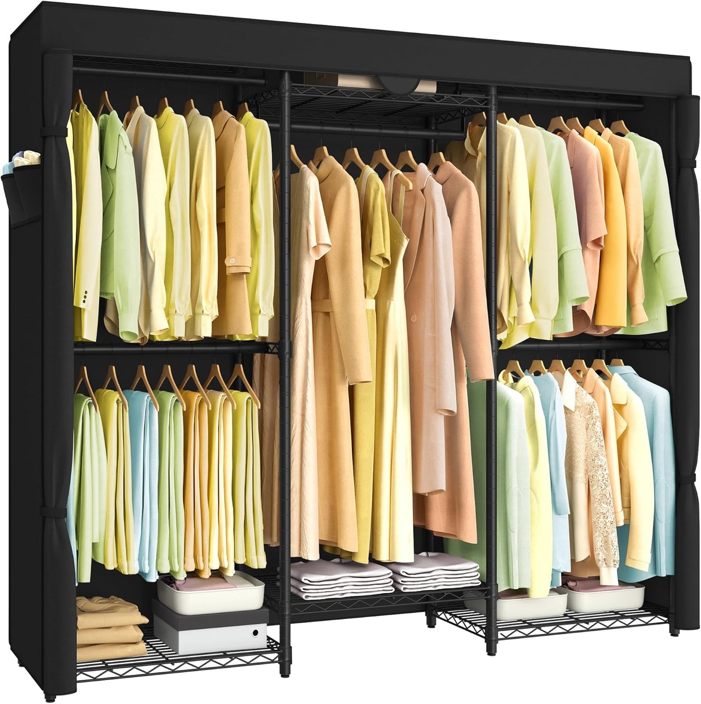 SONGMICS Heavy-Duty Clothes Rack, Garment Rack, Portable Closet, 68.7-Inch Wide Clothing Rack with