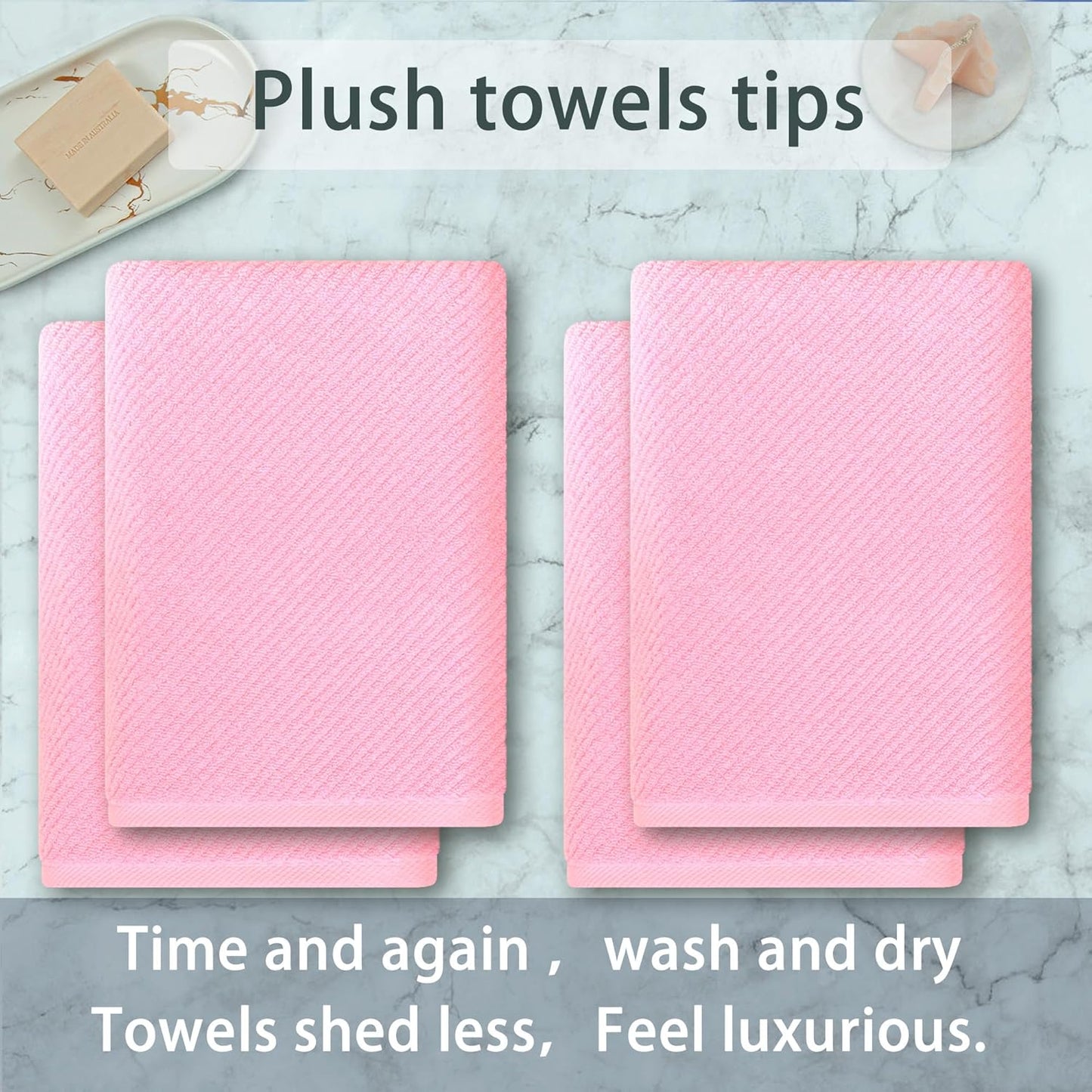 VOOVA & MOVAS Pink Bath Towels Set of 4, Large 30" x 56" - 100% Cotton | Quick Dry | Light Weight |