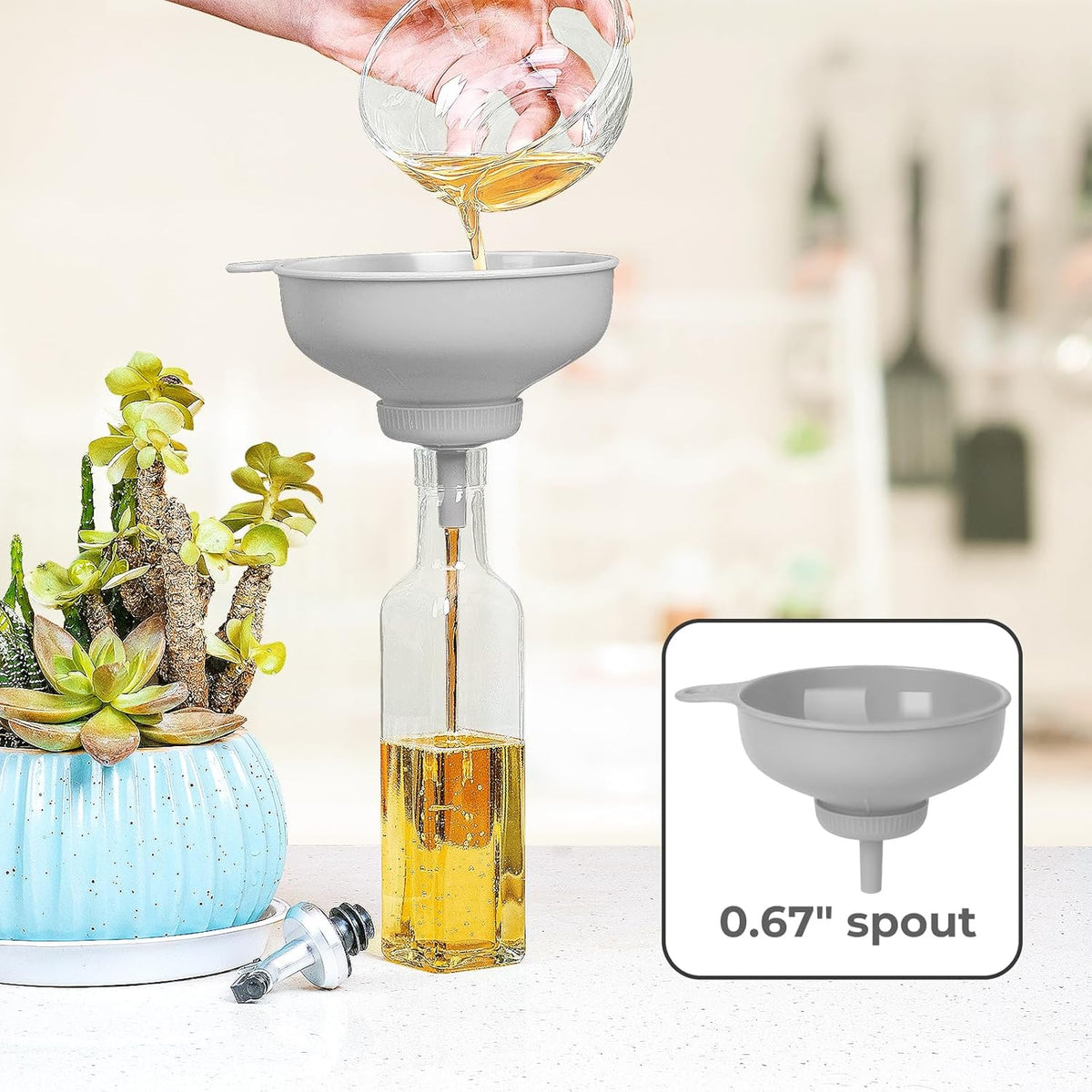 Wide Mouth Kitchen Funnel, Food Grade Plastic Cooking Canning Funnel with 4 Sizes Spouts for